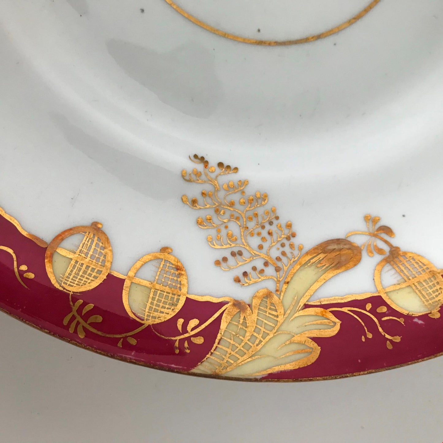 Festive bone china plate small platter Christmas Deep burgundy / pink & gold c.1920s 9” serving plate