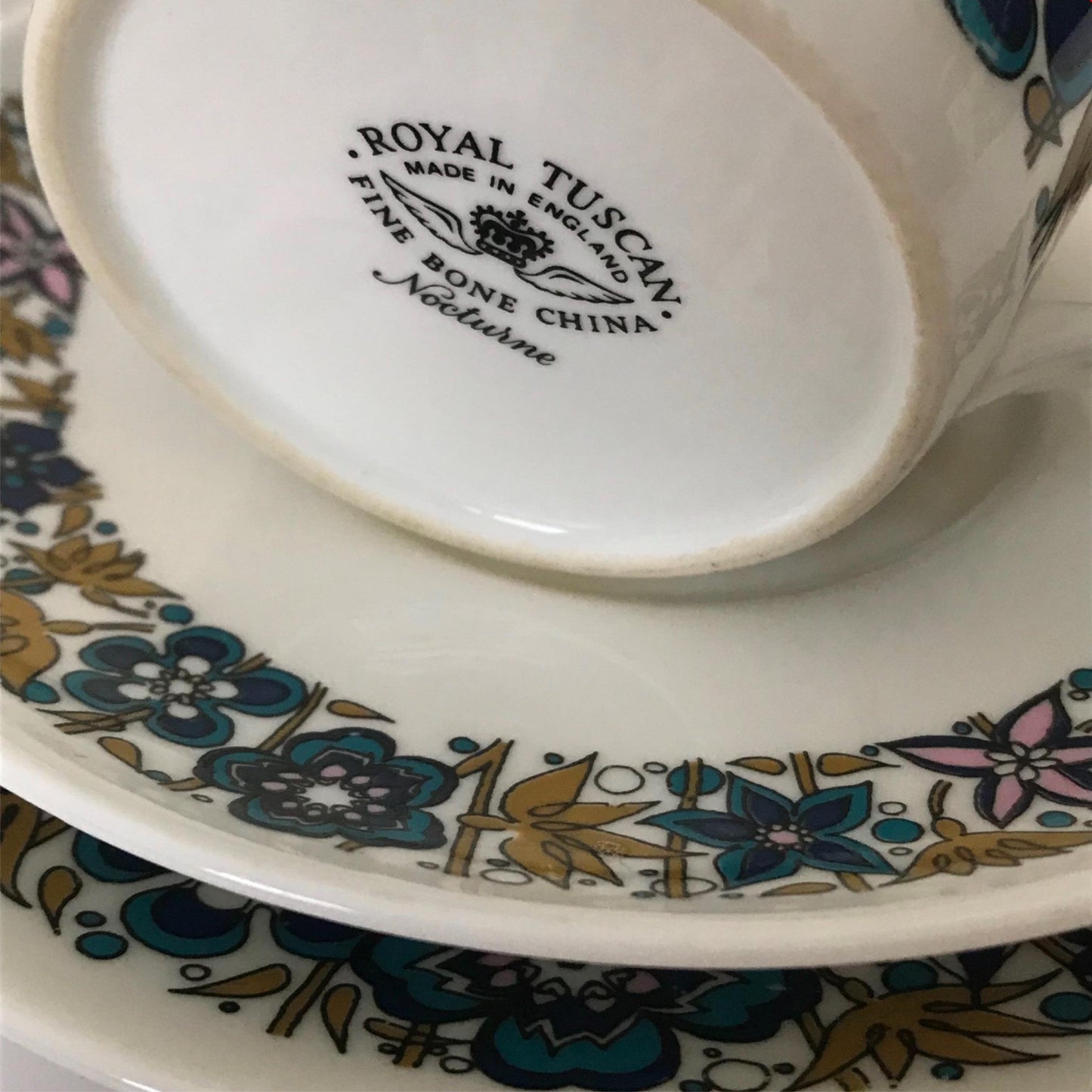 A pair of 1970s retro trios - cups, saucers & side plates ROYAL TUSCAN NOCTURNE Autumnal