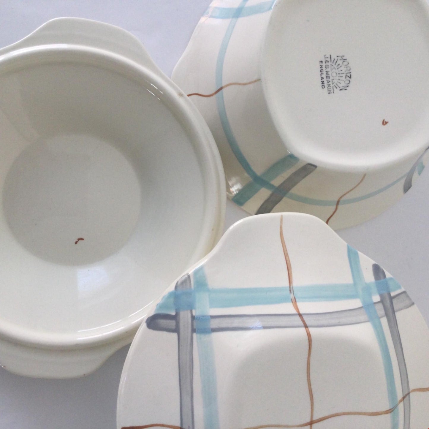 2 x Vintage Retro 1950s tureens. J & G Meakin Horizon blue grey stripes atomic mid century