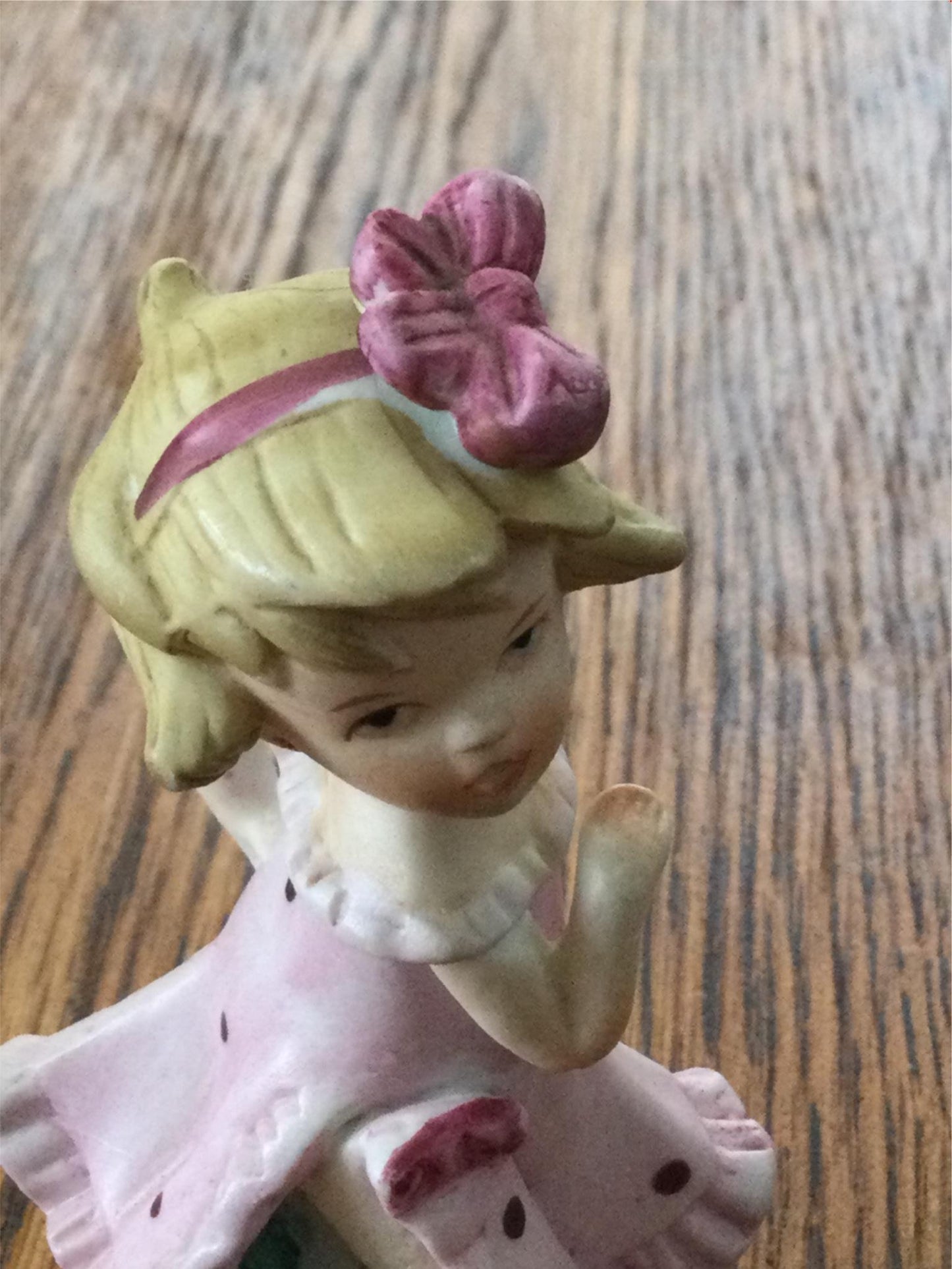 Vintage Little Girl In Pink Dress Figure Dancing Kitsch 10.5cm Cute Retro pink pastel Korea