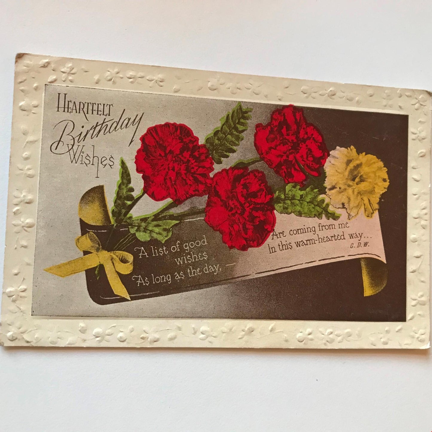 Vintage BIRTHDAY Greetings Postcard photo colourful carnations flowers nice poem
