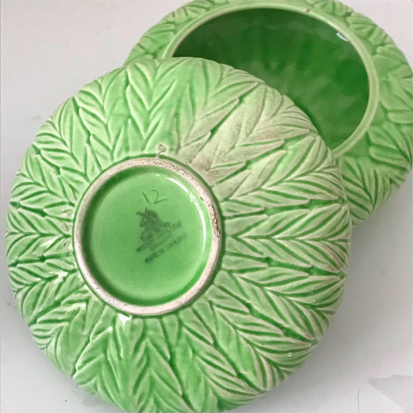 Set of 3 Wedgwood & Co Vintage Green Leaf Design Vanity Pieces Dressing Table