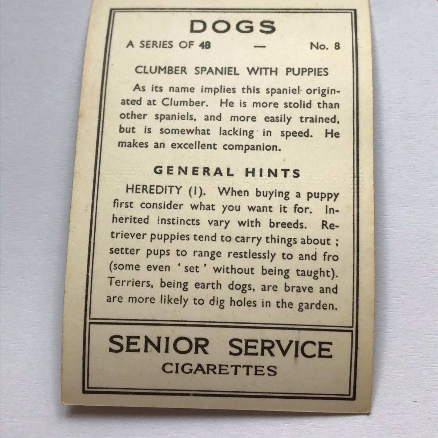 DOGS - SENIOR SERVICE CIGARETTE CARDS 1930S PHOTOS - take your pick