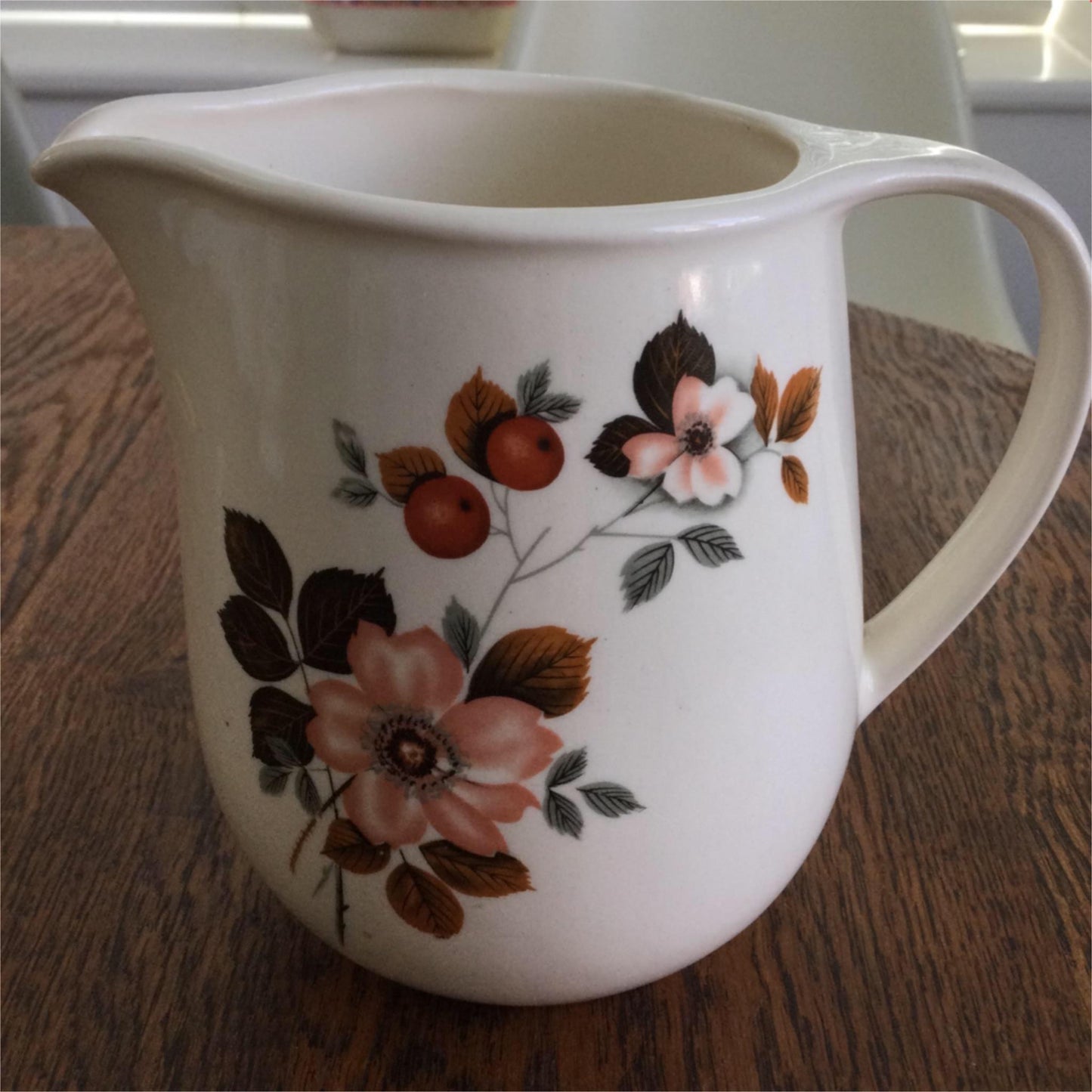 Vintage Cream Ceramic Jug / Vase muted pink orange brown grey retro Romania 60s?
