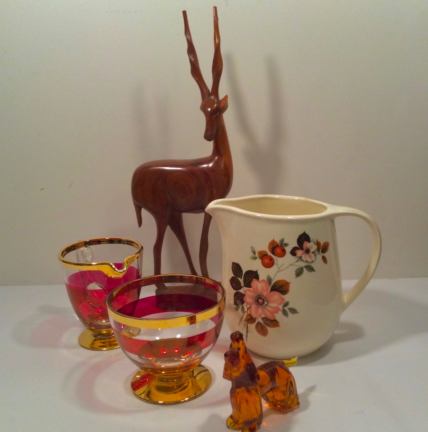 Pair of Wooden Carved Antelopes / Gazelles - African 50s 60s 70s - Some splits in wood
