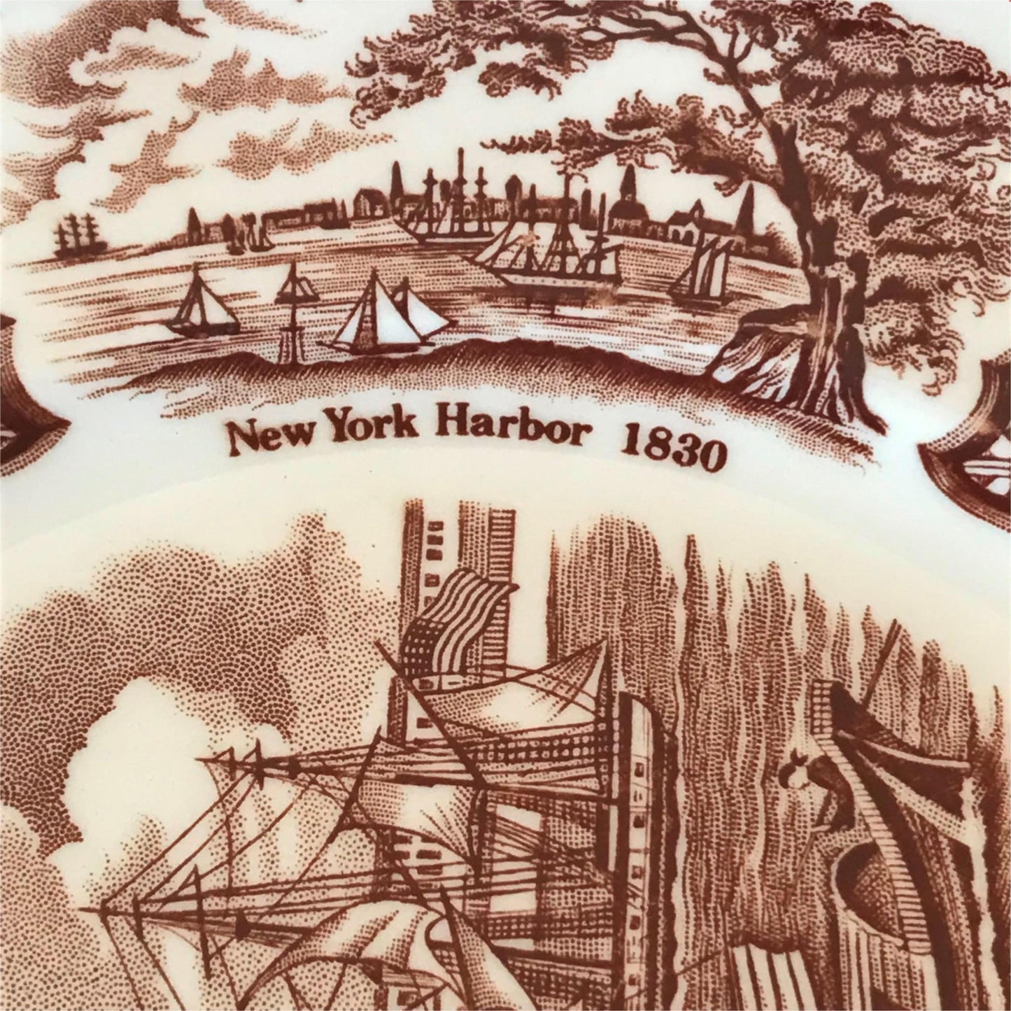 Alfred Meakin retro 1970s set of 4 9” saladplates Fair Winds brown China America