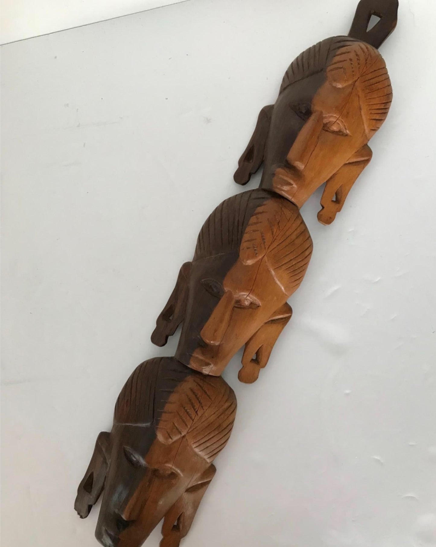Vintage African Tribal Wall hanging wooden faces long heavy