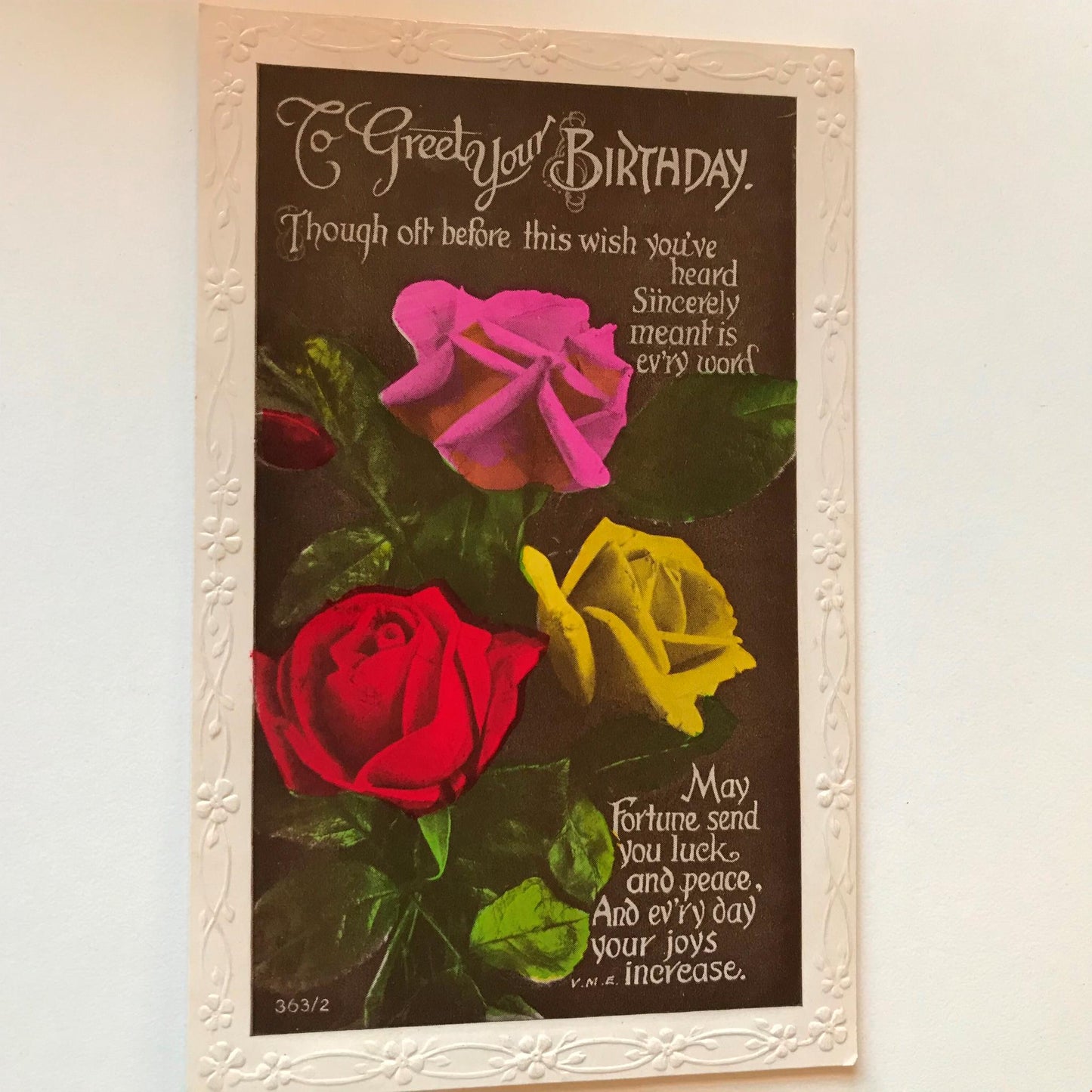 Vintage BIRTHDAY Greetings Postcard - Real Photo - Hand Tinted - Colourful Roses - Nice Poem