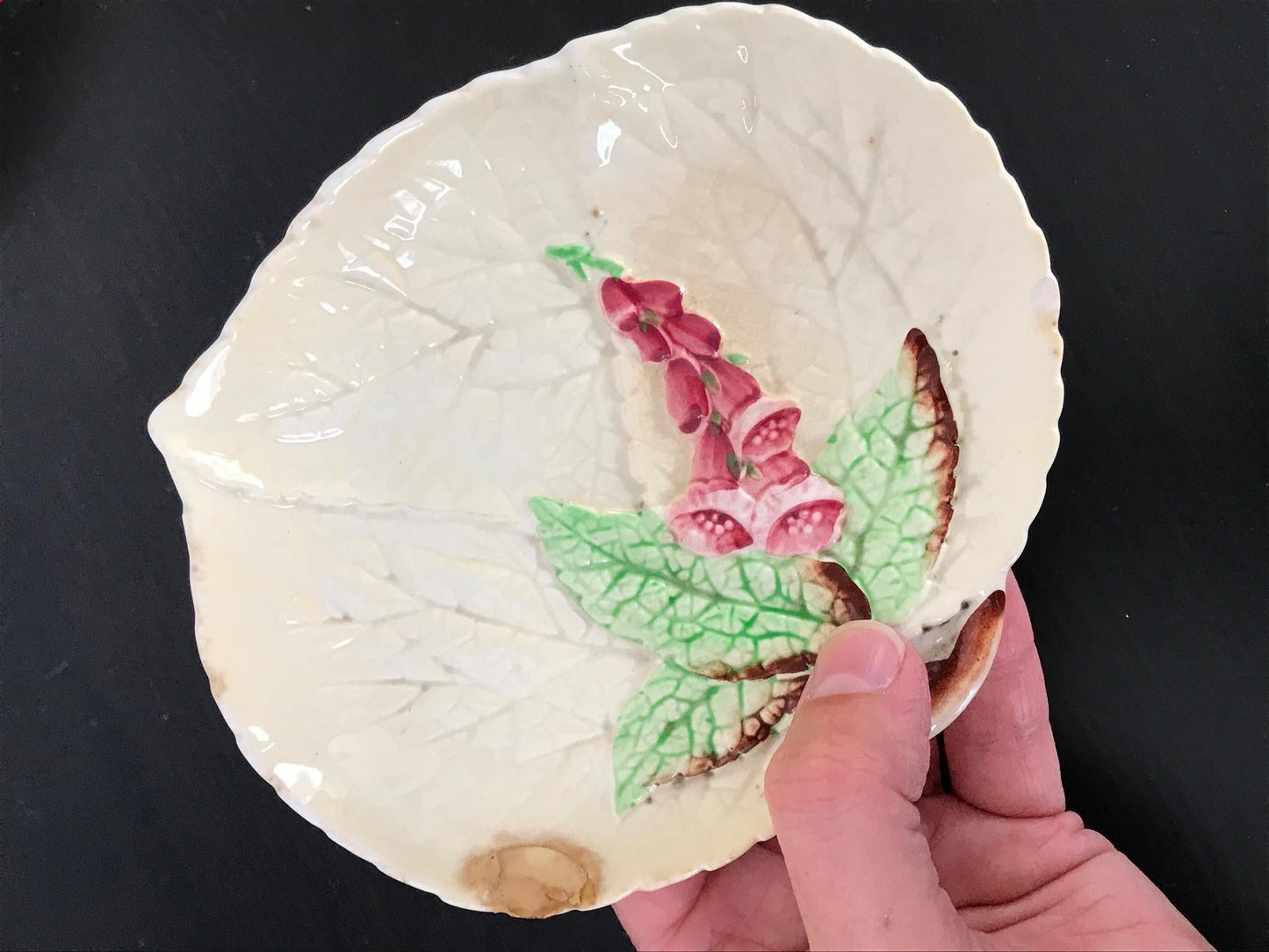 Vintage Carlton Ware, Australian Design Foxglove On Cream Leaf Small Plate Snack dish