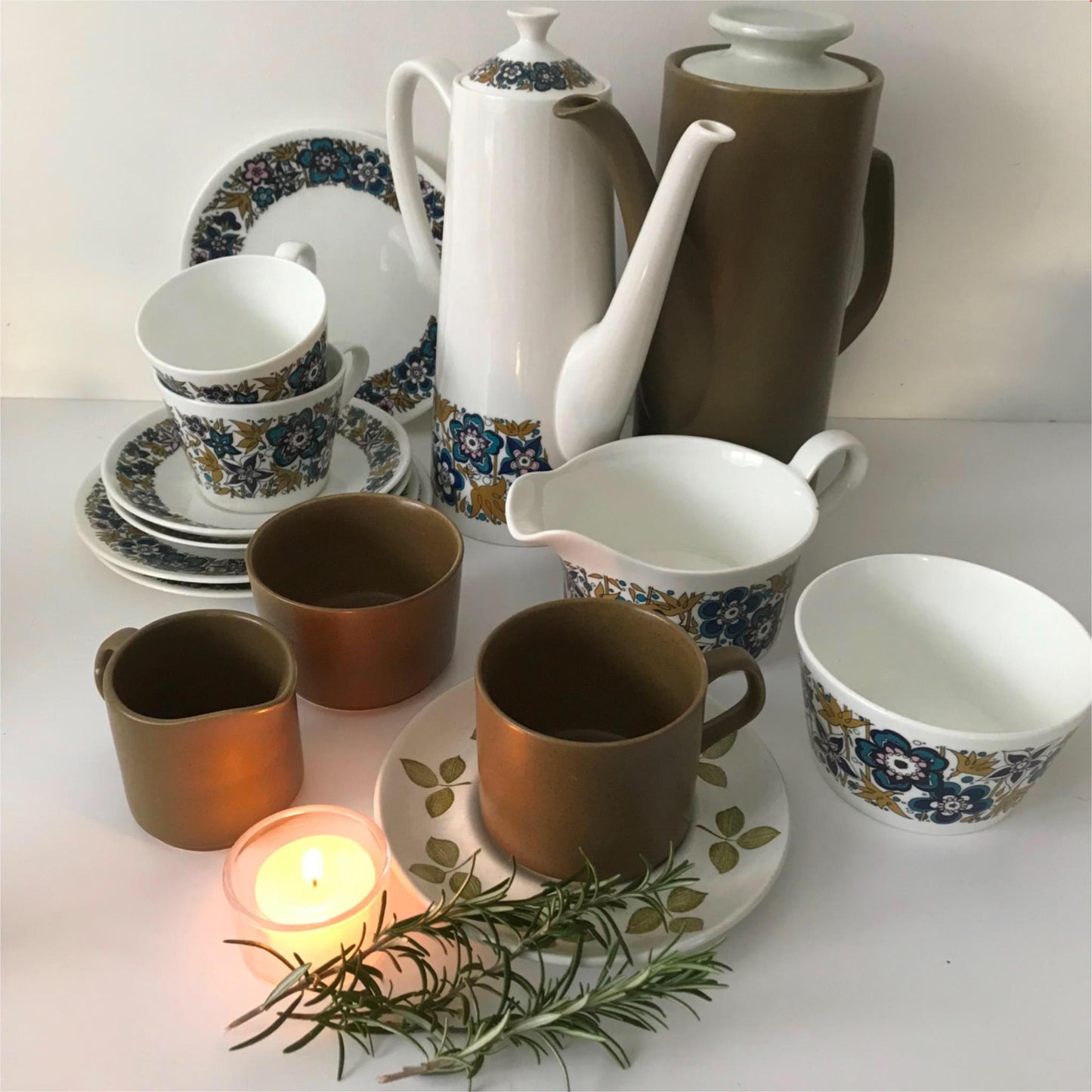 A pair of 1970s retro trios - cups, saucers & side plates ROYAL TUSCAN NOCTURNE Autumnal