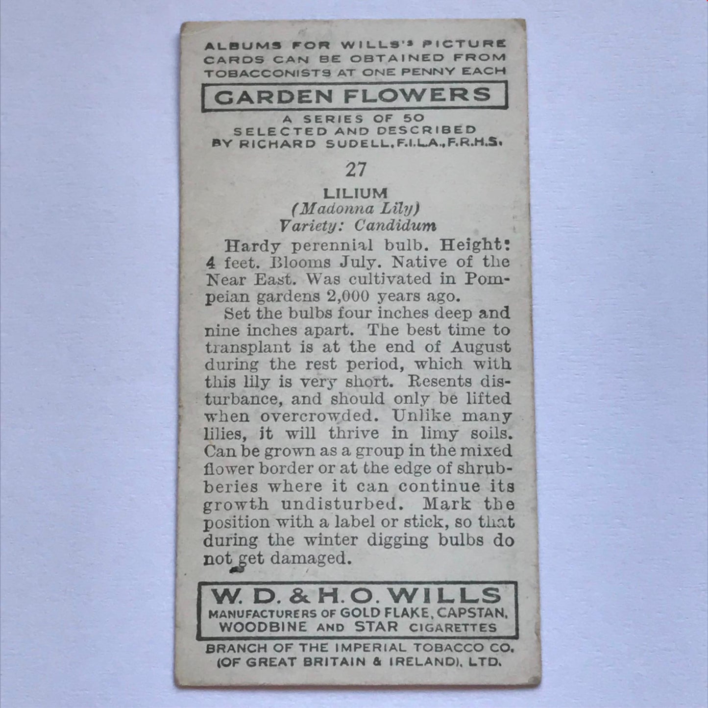 Wills Cigarette Cards GARDEN FLOWERS 1939 1930s - Pick! the ones you want