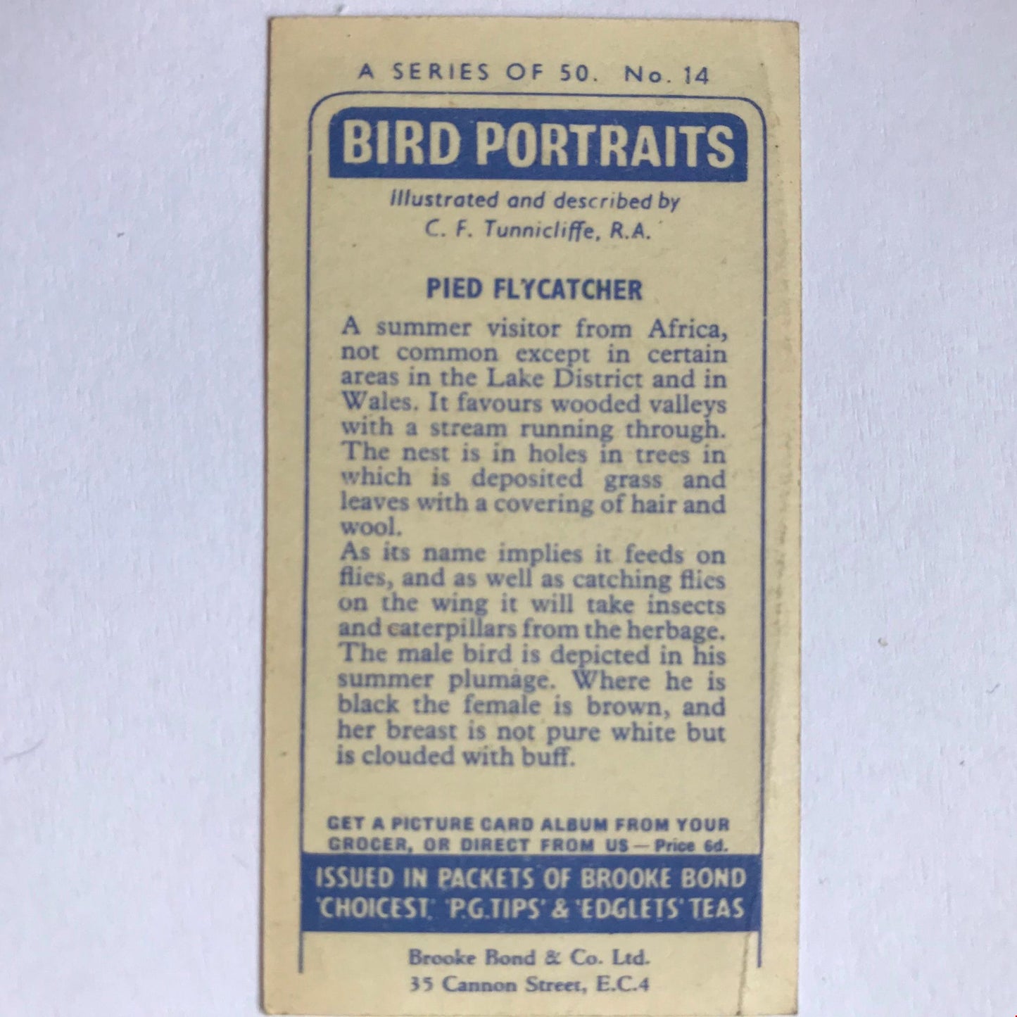 BIRD PORTRAITS Brooke Bond Tea Cards Sold Individually - take your pick