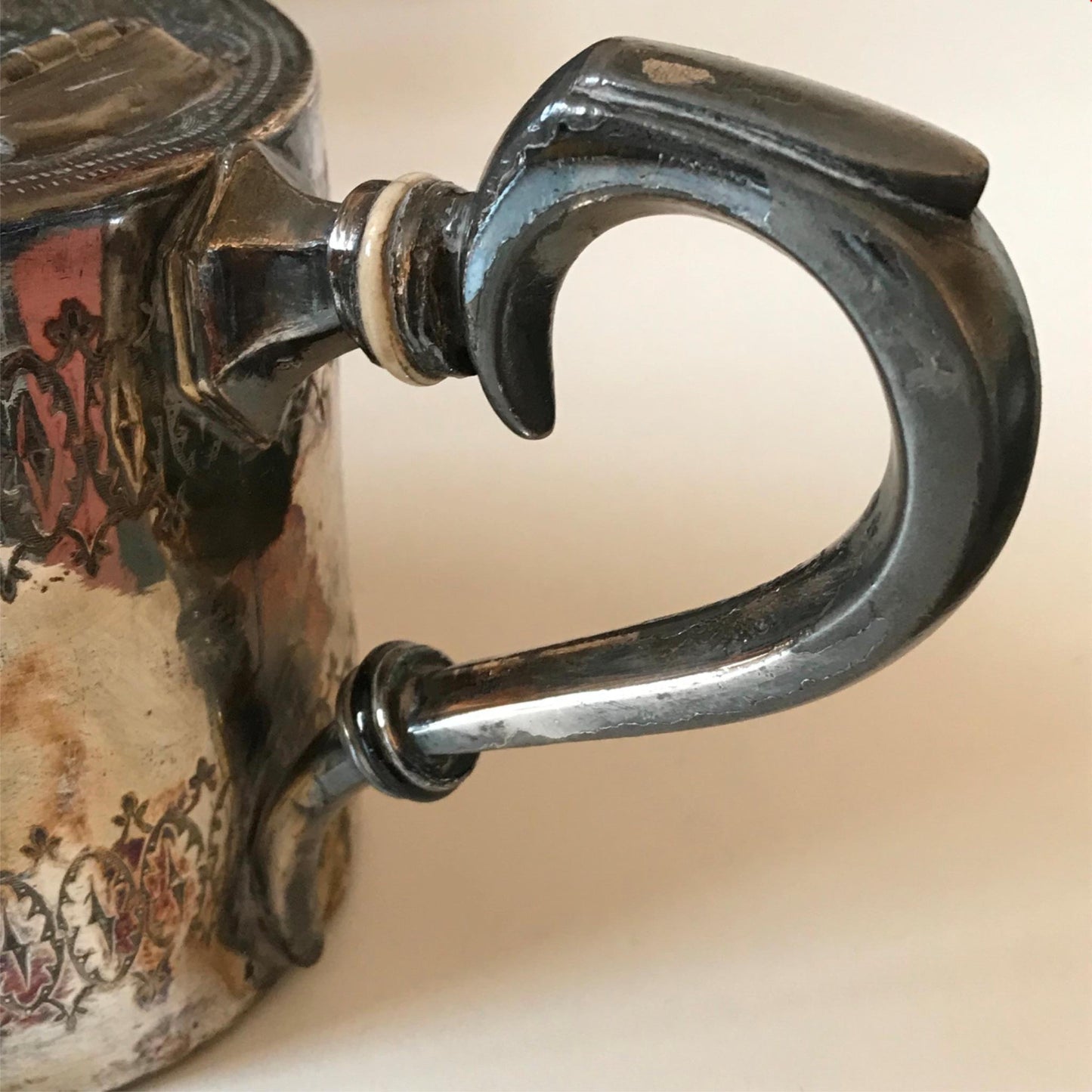 Beautiful vintage silver plated teapot. Unknown age and maker. Engraved. Elegant