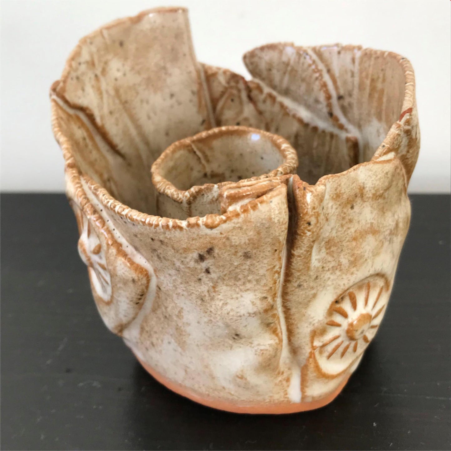 Handmade pottery candle stick candle holder rustic studio brown handkerchief