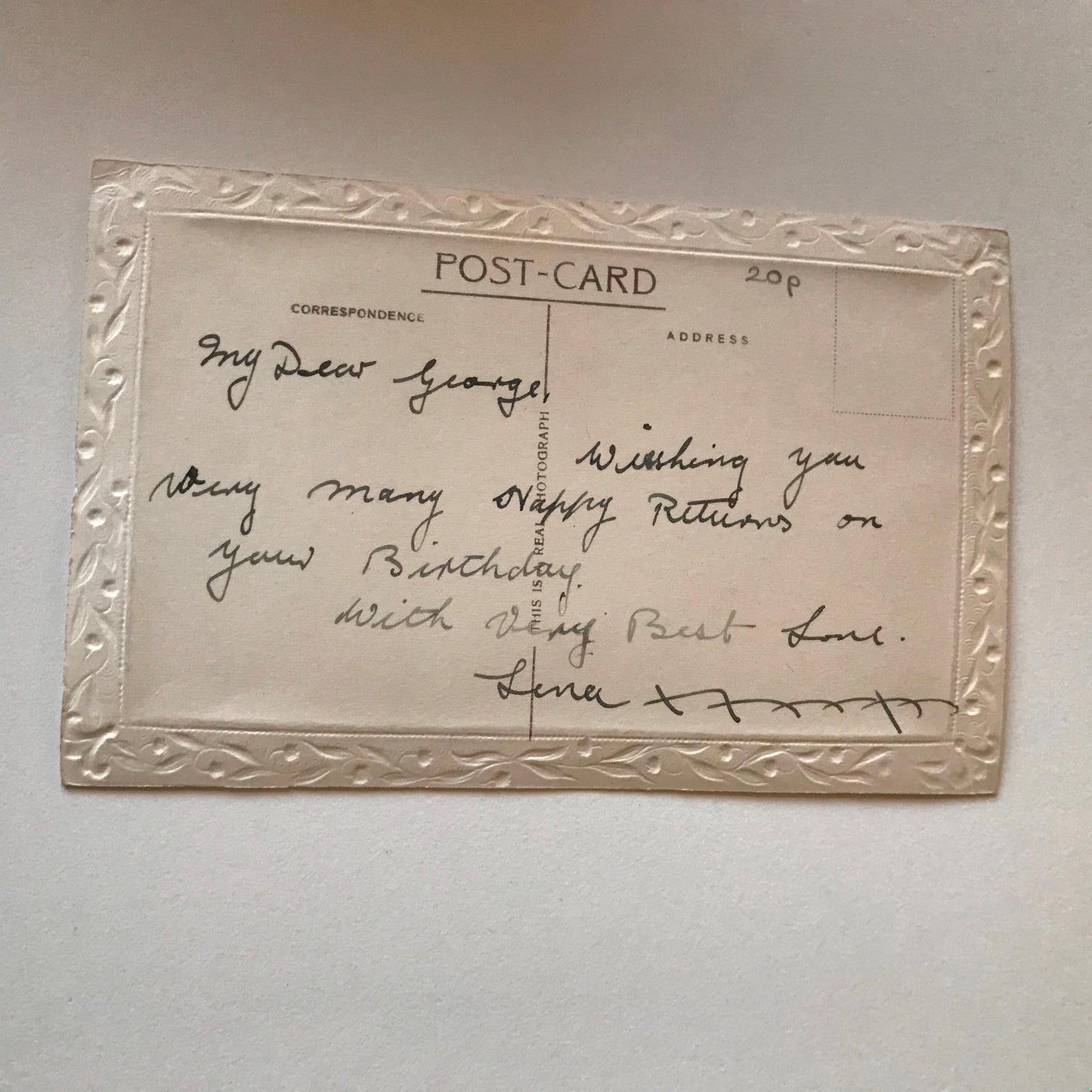 Vintage BIRTHDAY Greetings Postcard - Single Red Rose - Hand Tinted Photo - Nice Poem