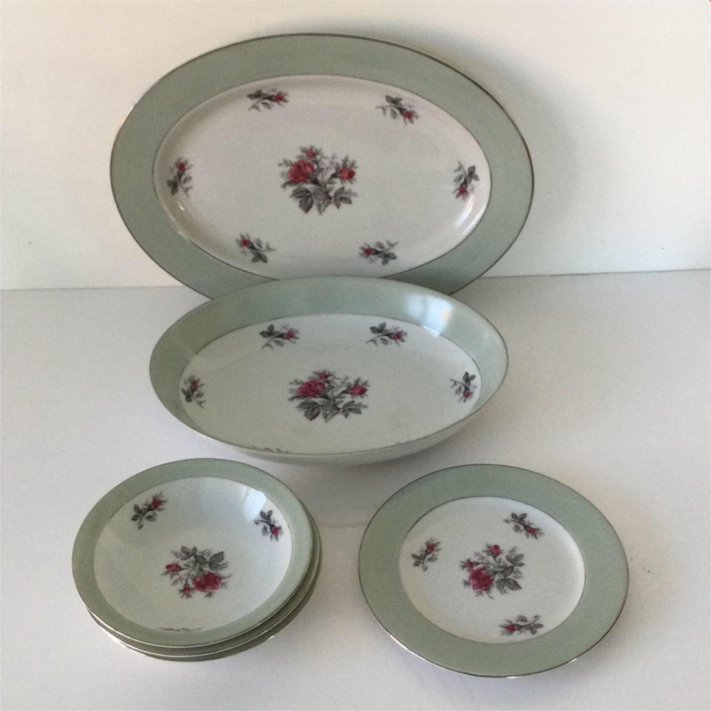 Vintage SONE china PLATES & BOWLS Mid century Rose design. Made in Japan 81897R