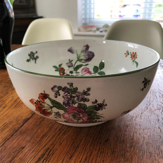 Royal Doulton Vintage Floral Fruit Bowl / Serving Bowl 1930s Cream Green Purple