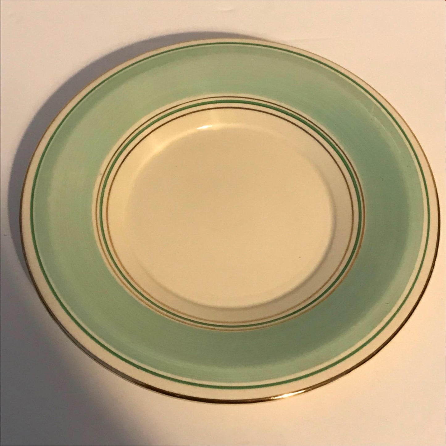 VINTAGE 1930s BURLEIGH WARE 'TUDOR' Spare Saucer. 17.4 m diameter. Green band. For soup bowl etc