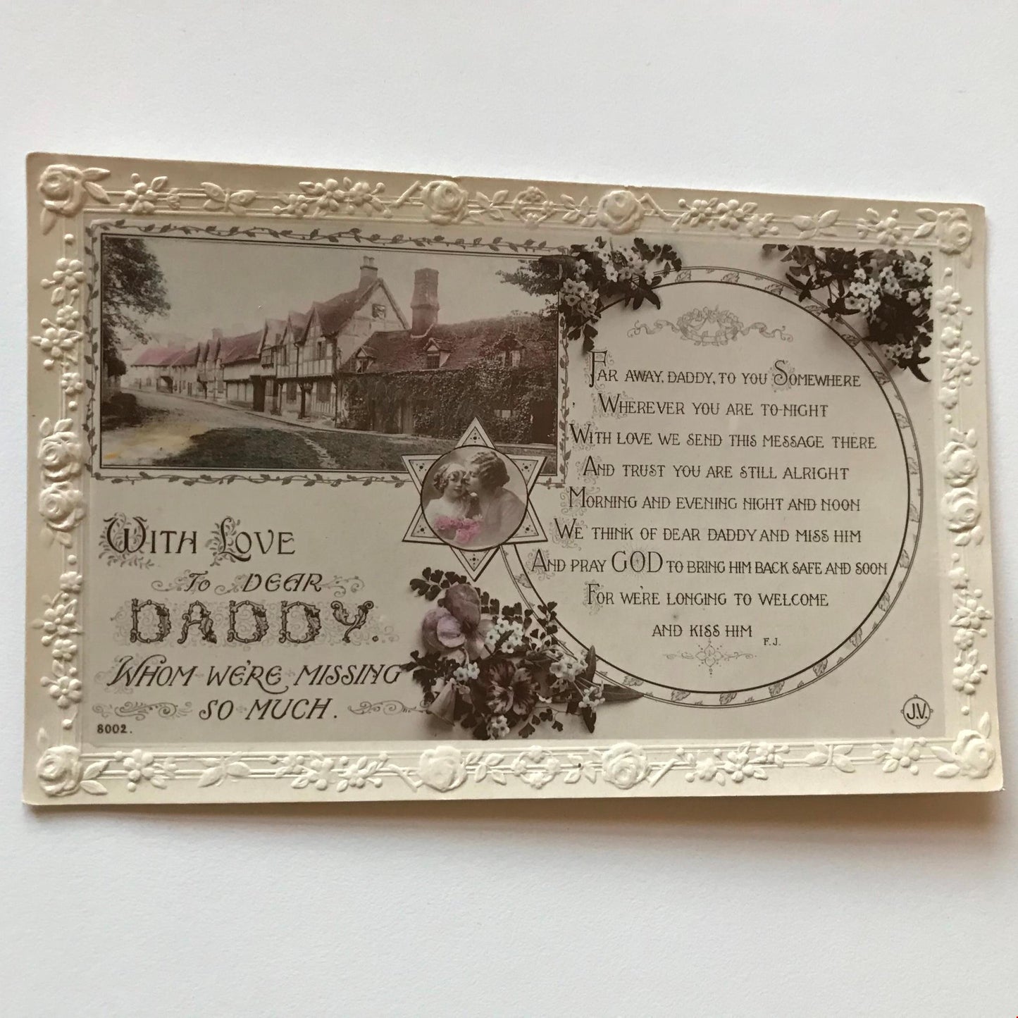 Vintage Wartime Greetings Postcard RP With Love to Dear Daddy Whom We're Missing. Photo of English village