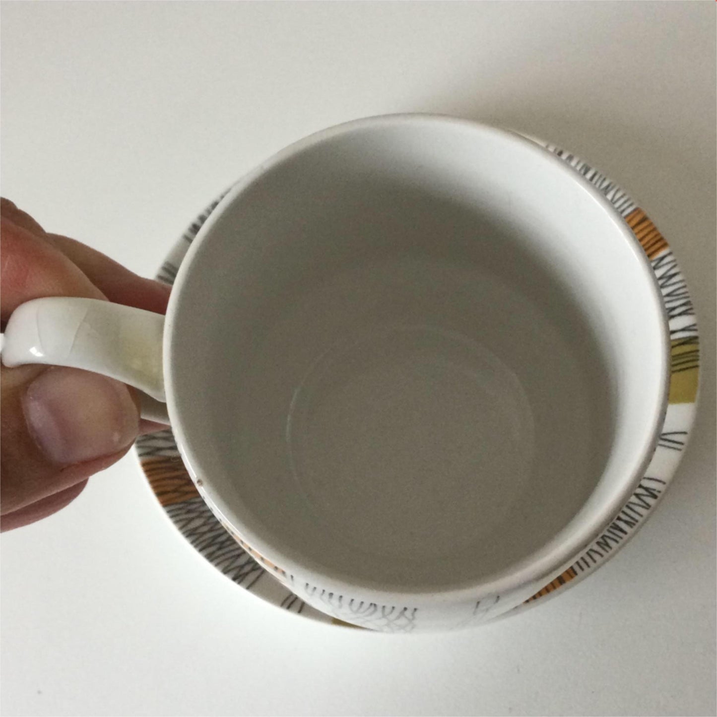 Espresso cup & saucer - retro 60s 70s - Midwinter Sienna - Khaki Orange Black Stripes