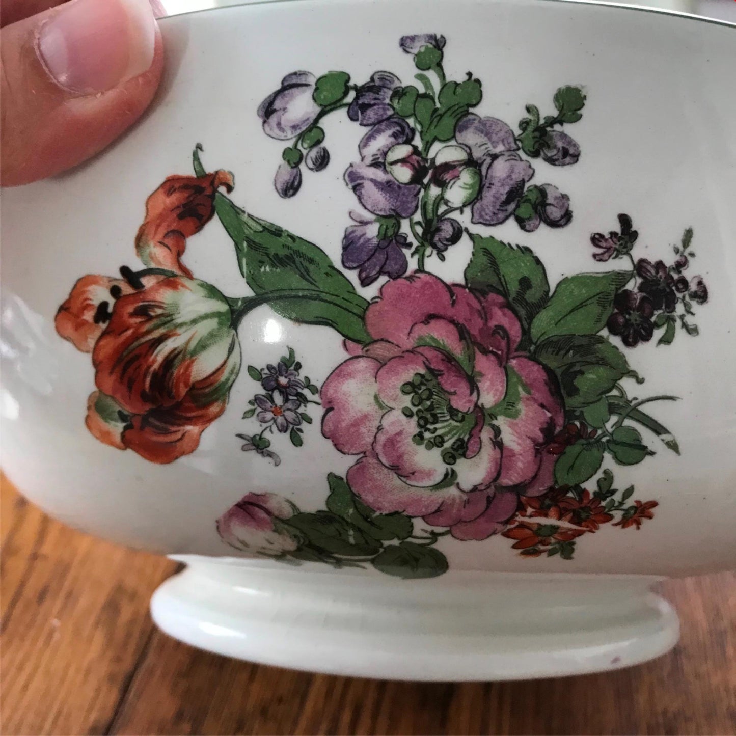 Royal Doulton Vintage Floral Fruit Bowl / Serving Bowl 1930s Cream Green Purple