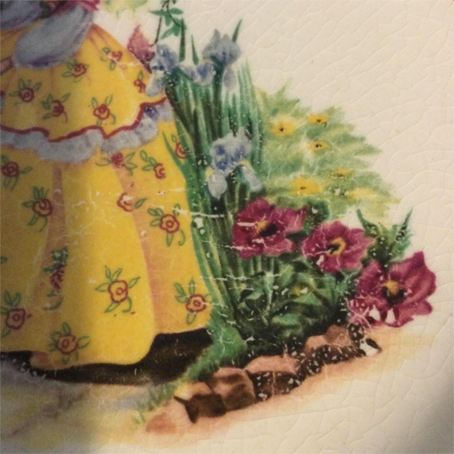 VINTAGE Kirklands Etruria Embassy Ware Plate Yellow Crinoline Lady in Garden