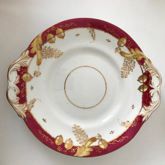 Festive bone china plate small platter / Cake Plate - Christmas Deep burgundy / pink & gold c.1920s 9” serving plate