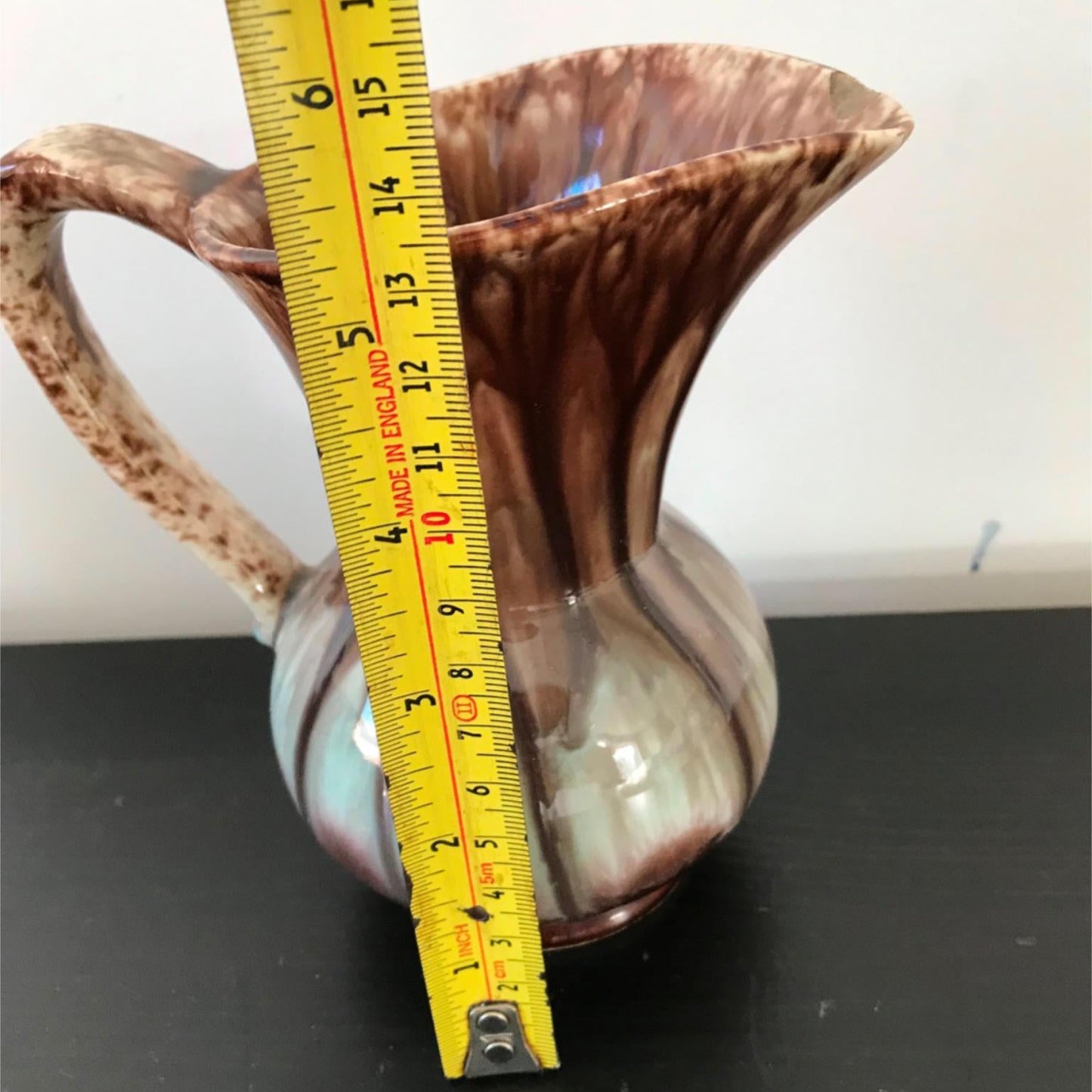 West German Small Pitcher / Jug Glossy brown drip glaze approx 14cm stamped 524