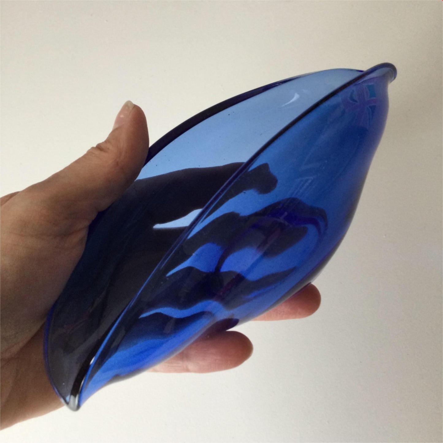 Vintage Whitefriars style Art Glass Blue Small oval bowl dish royal blue