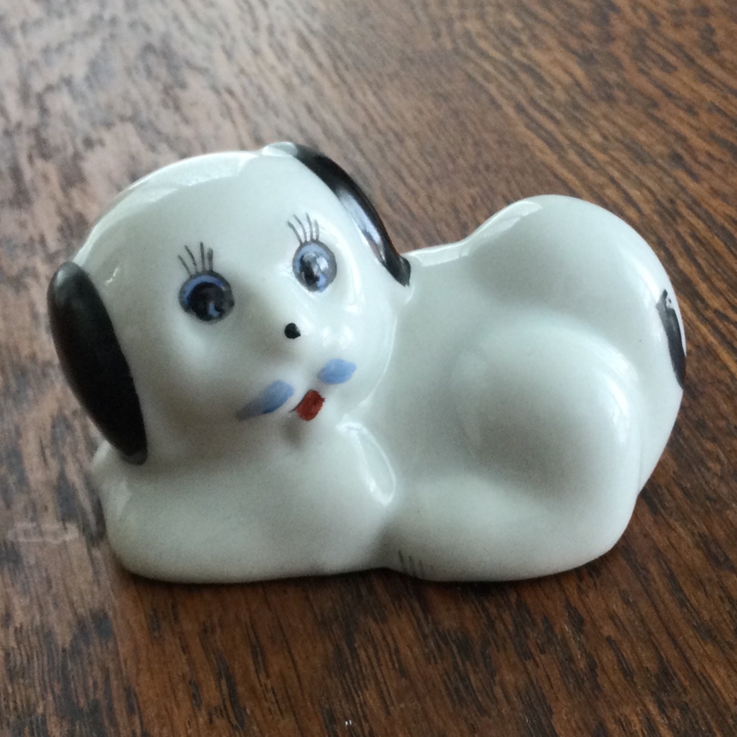 Cute Vintage black and white dog ornament blue moustache retro kitsch blue eyes
