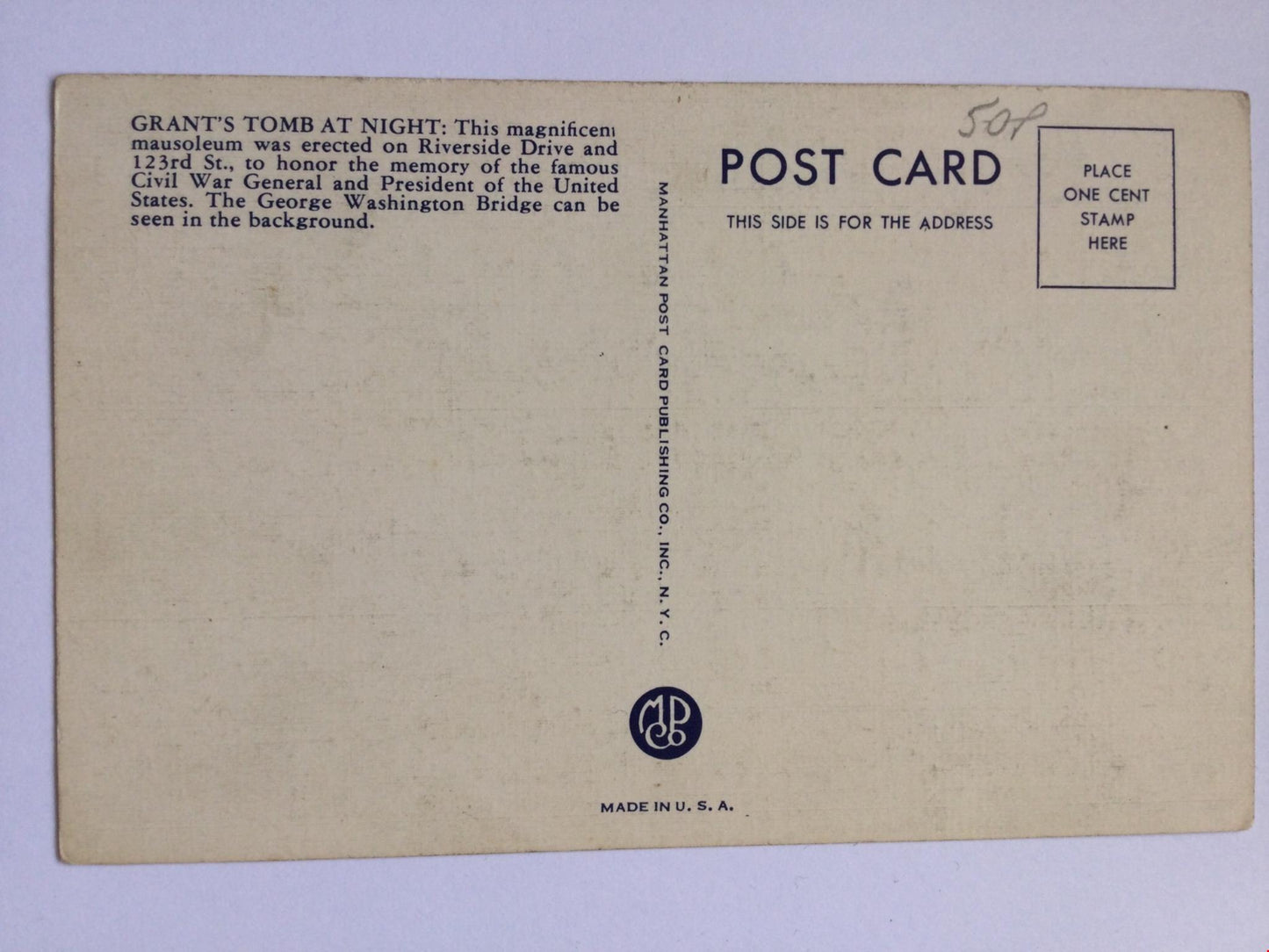 Vintage postcard - USA - GRANTS TOMB RIVERSIDE DRIVE NEW YORK CITY 1930s Rich colours