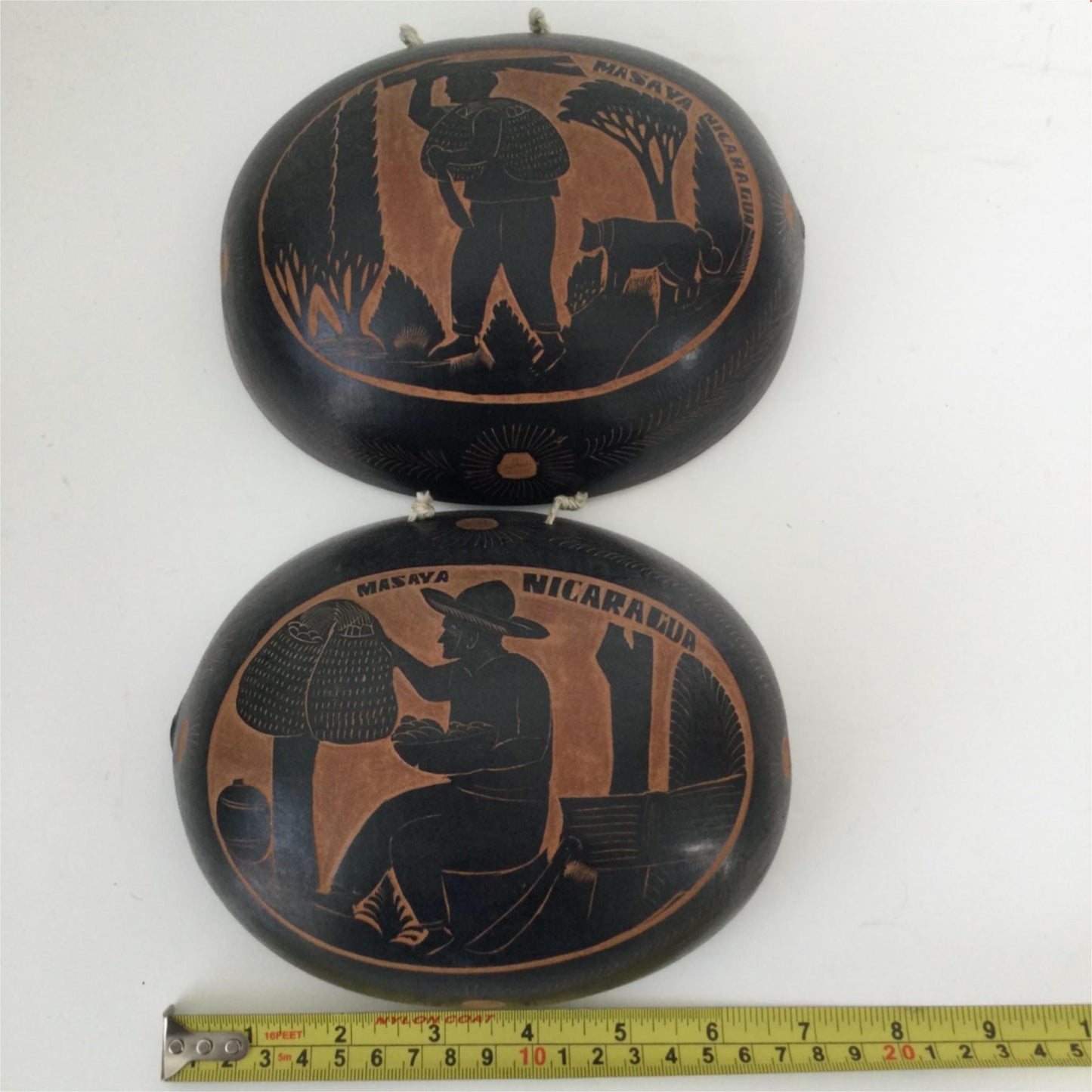 Carved coconut shell wall art / decor from Masaya, Nicaragua - Souvenir - Rustic Decor - Wooden Carving