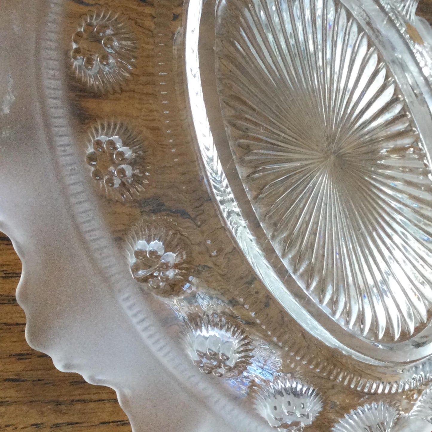 Vintage pressed glass trinket dish small bowl fluted edge, sand blasted