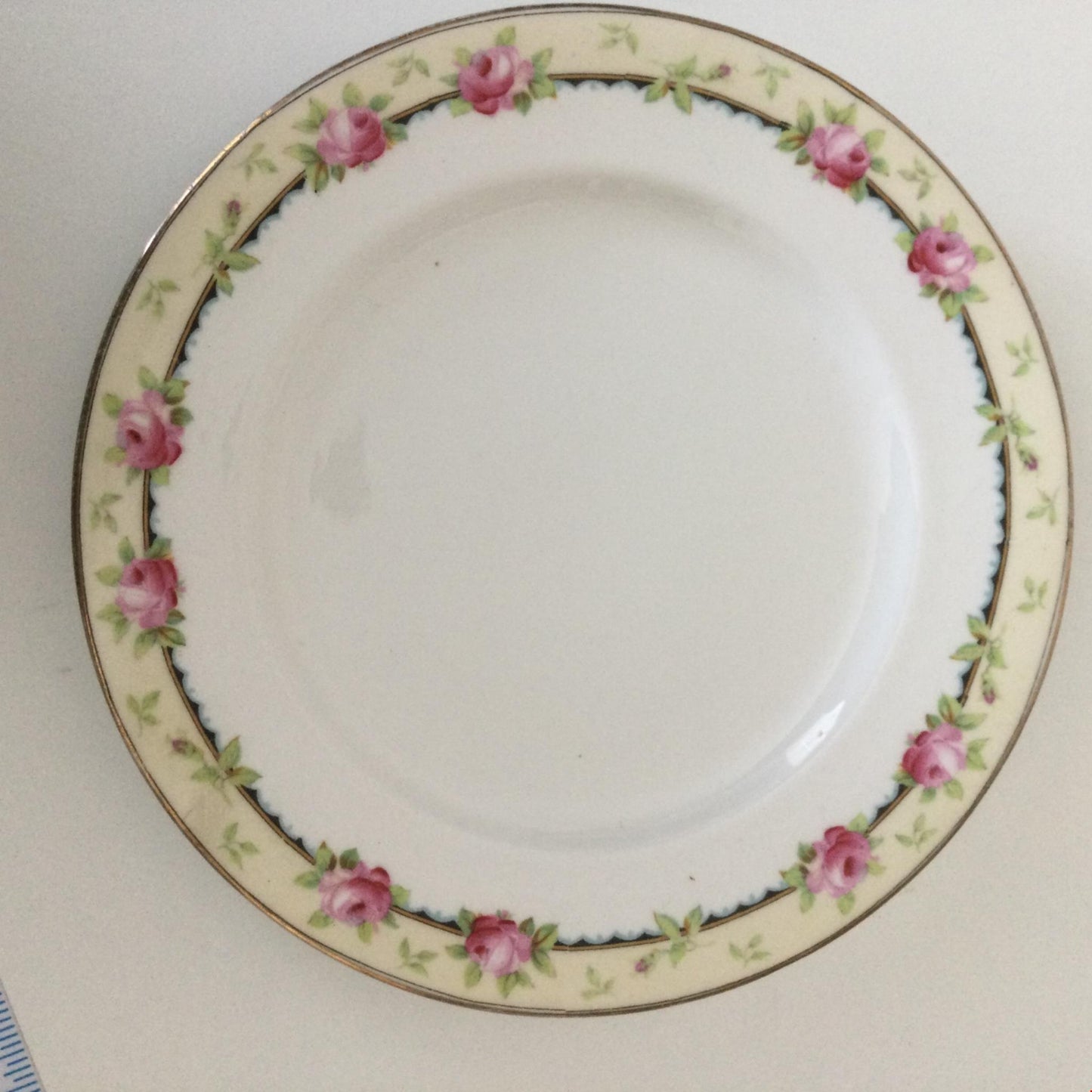 Vintage 18cm side plate Aynsley pink rose design yellow band A 3852 6 floral