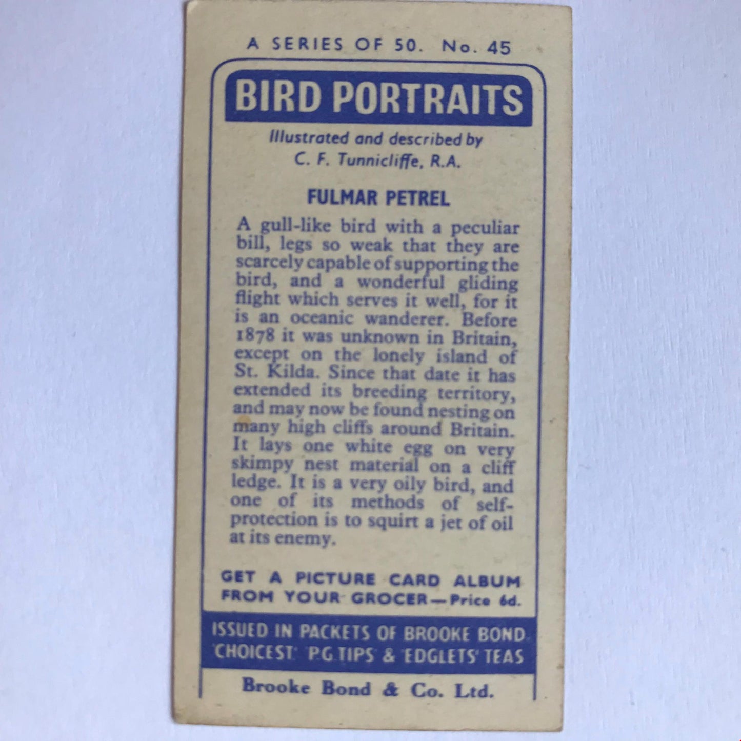 BIRD PORTRAITS Brooke Bond Tea Cards Sold Individually - take your pick