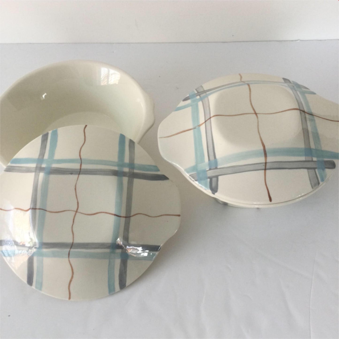 2 x Vintage Retro 1950s tureens. J & G Meakin Horizon blue grey stripes atomic mid century
