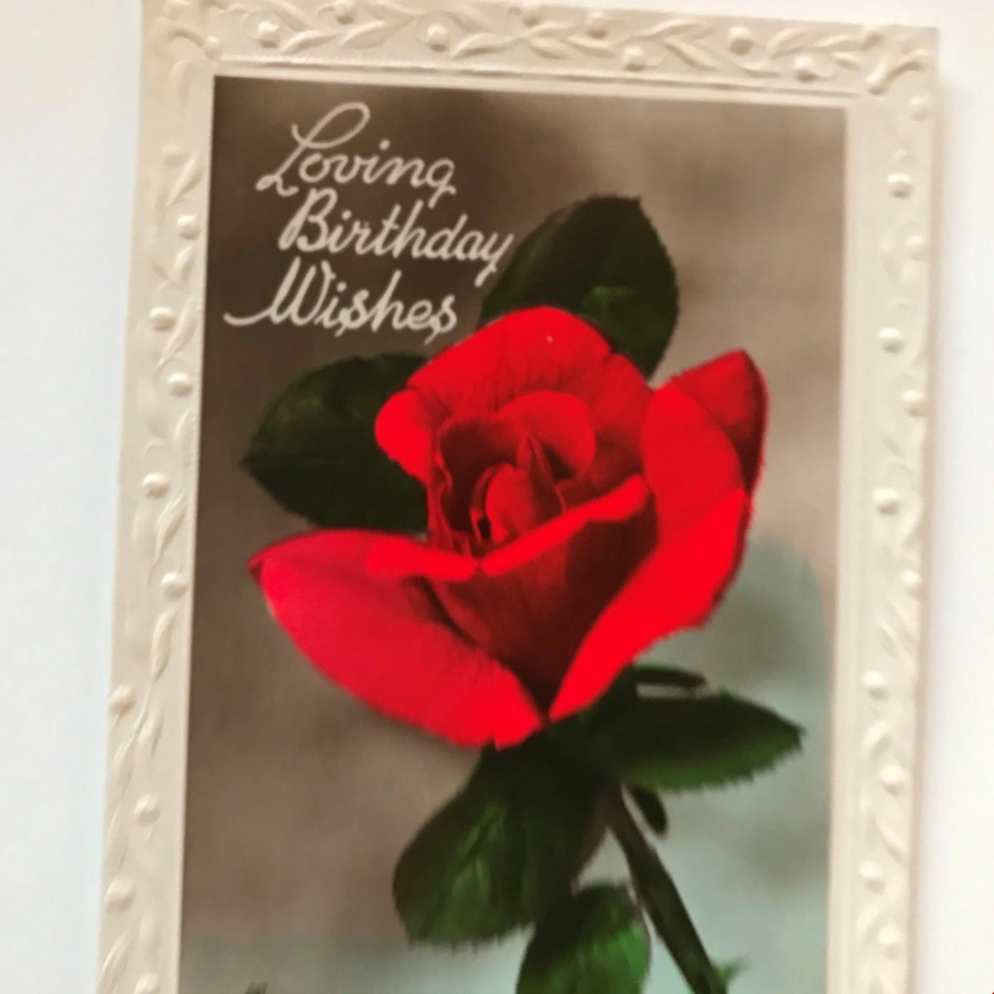 Vintage BIRTHDAY Greetings Postcard - Single Red Rose - Hand Tinted Photo - Nice Poem
