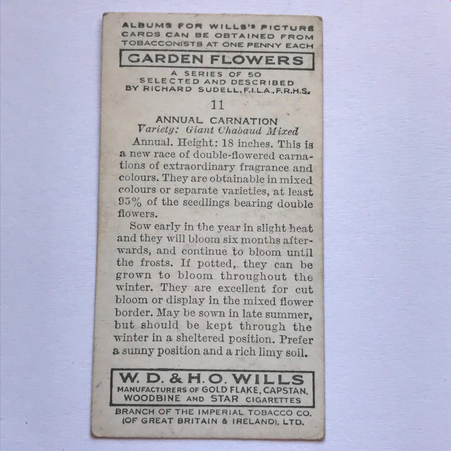 Wills Cigarette Cards GARDEN FLOWERS 1939 1930s - Pick! the ones you want