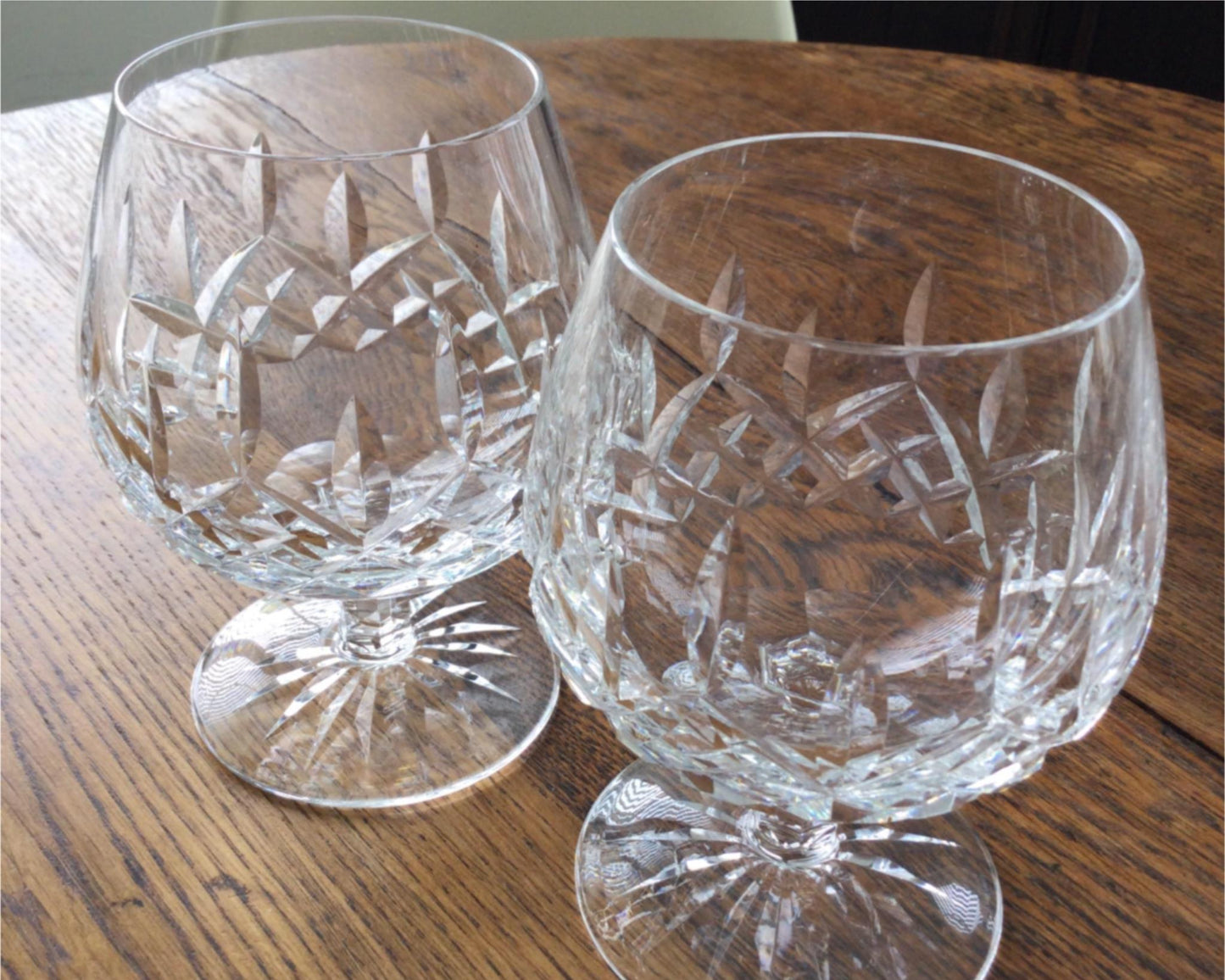 Quality Pair Unsigned Lead Crystal Cut Glass Brandy Balloons - 13 cm