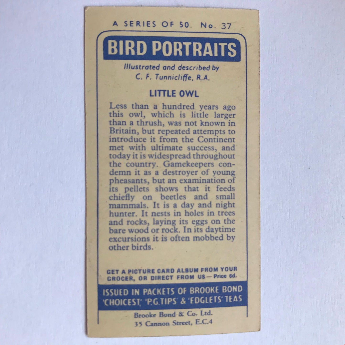 BIRD PORTRAITS Brooke Bond Tea Cards Sold Individually - take your pick