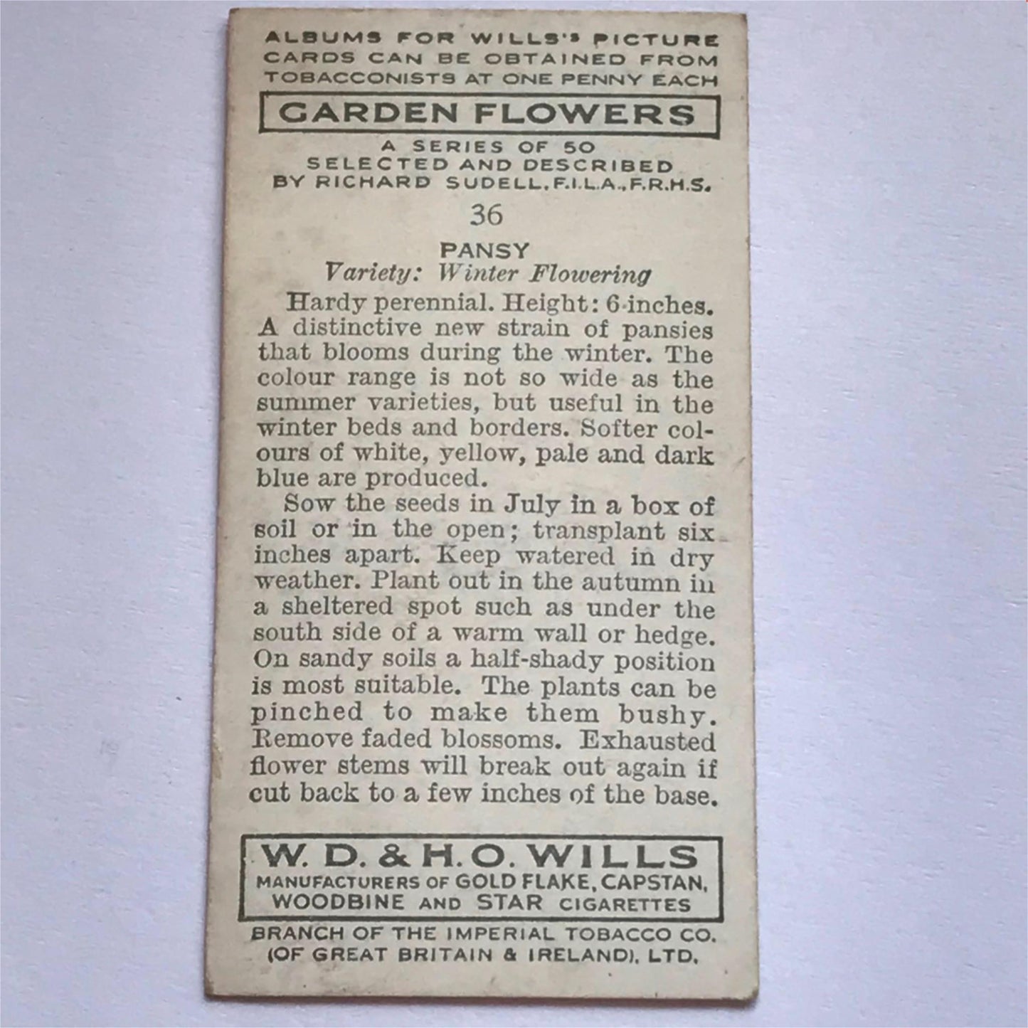 Wills Cigarette Cards GARDEN FLOWERS 1939 1930s - Pick! the ones you want