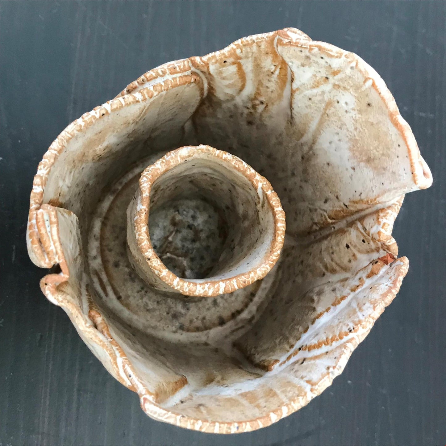 Handmade pottery candle stick candle holder rustic studio brown handkerchief