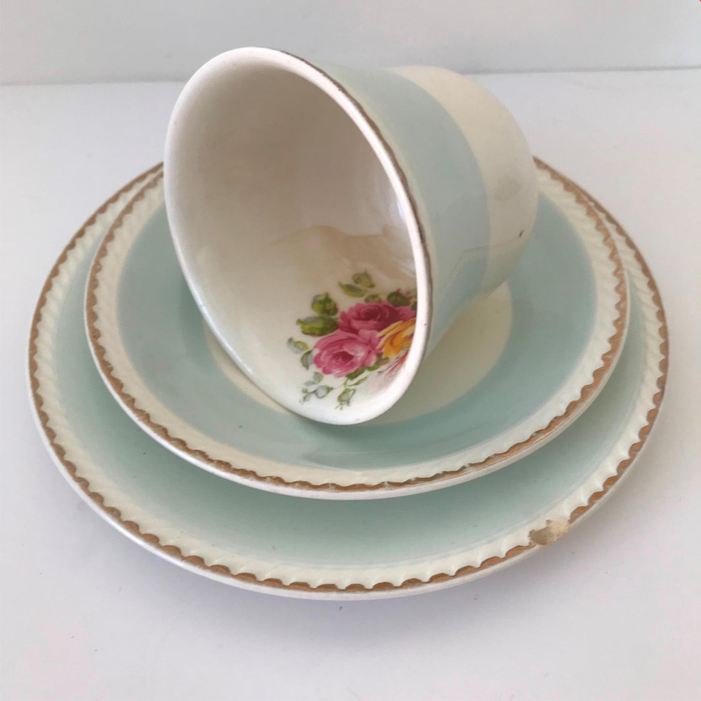 Pretty vintage rose design trio - cup saucer and side plate PORTLAND POTTERY 50s