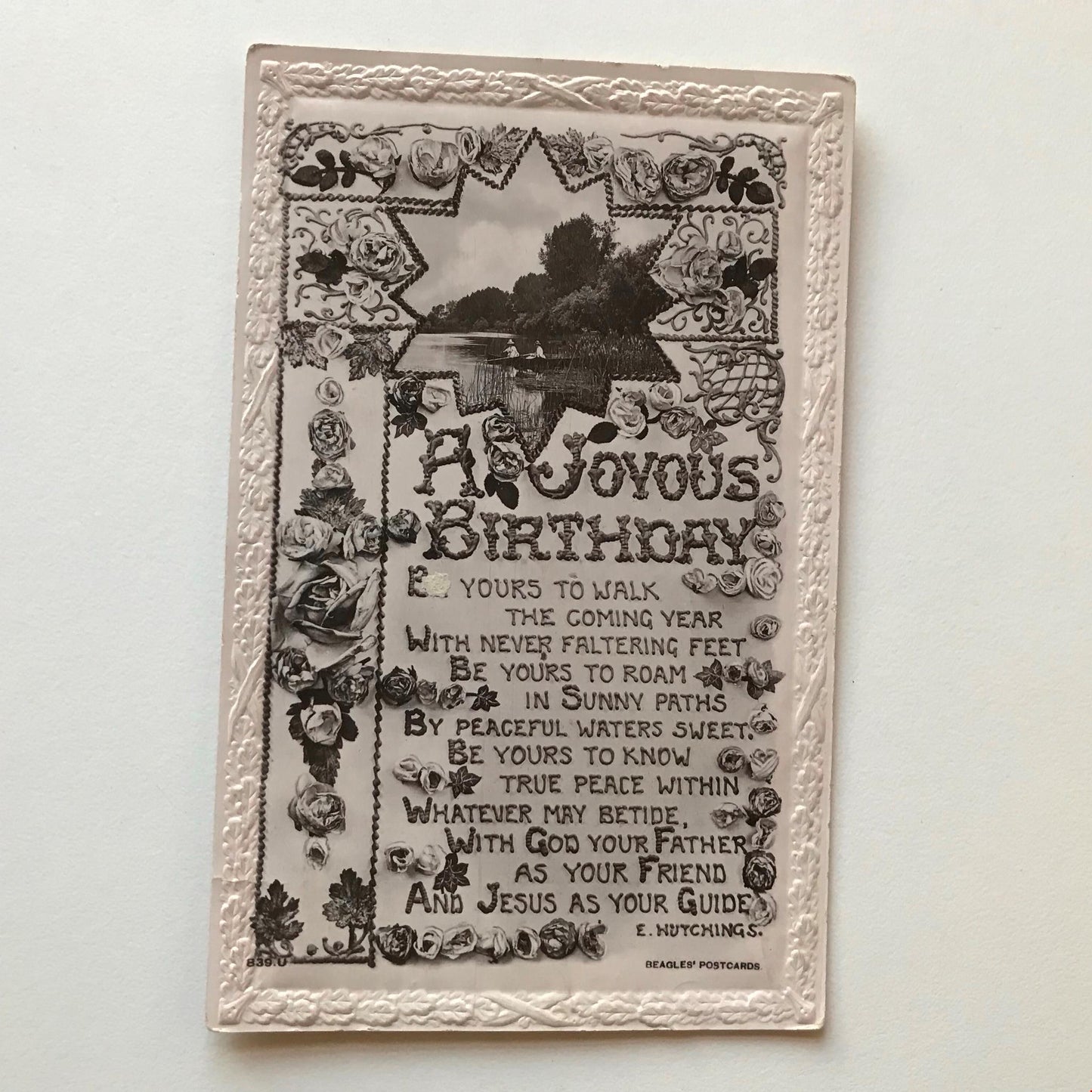 Vintage BIRTHDAY Greetings Postcard - A Joyous Birthday - Religious poem - Christian verse