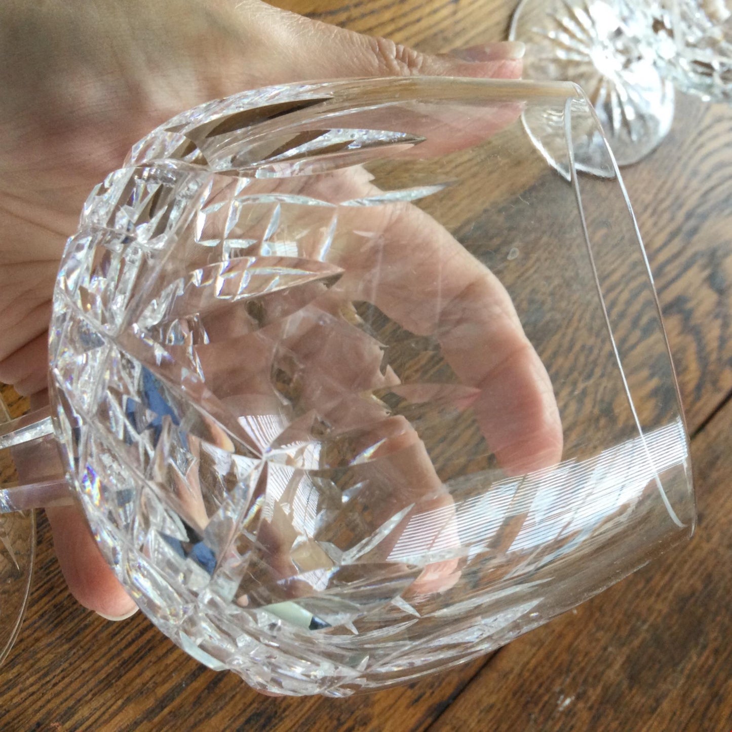 Quality Pair Unsigned Lead Crystal Cut Glass Brandy Balloons - 13 cm