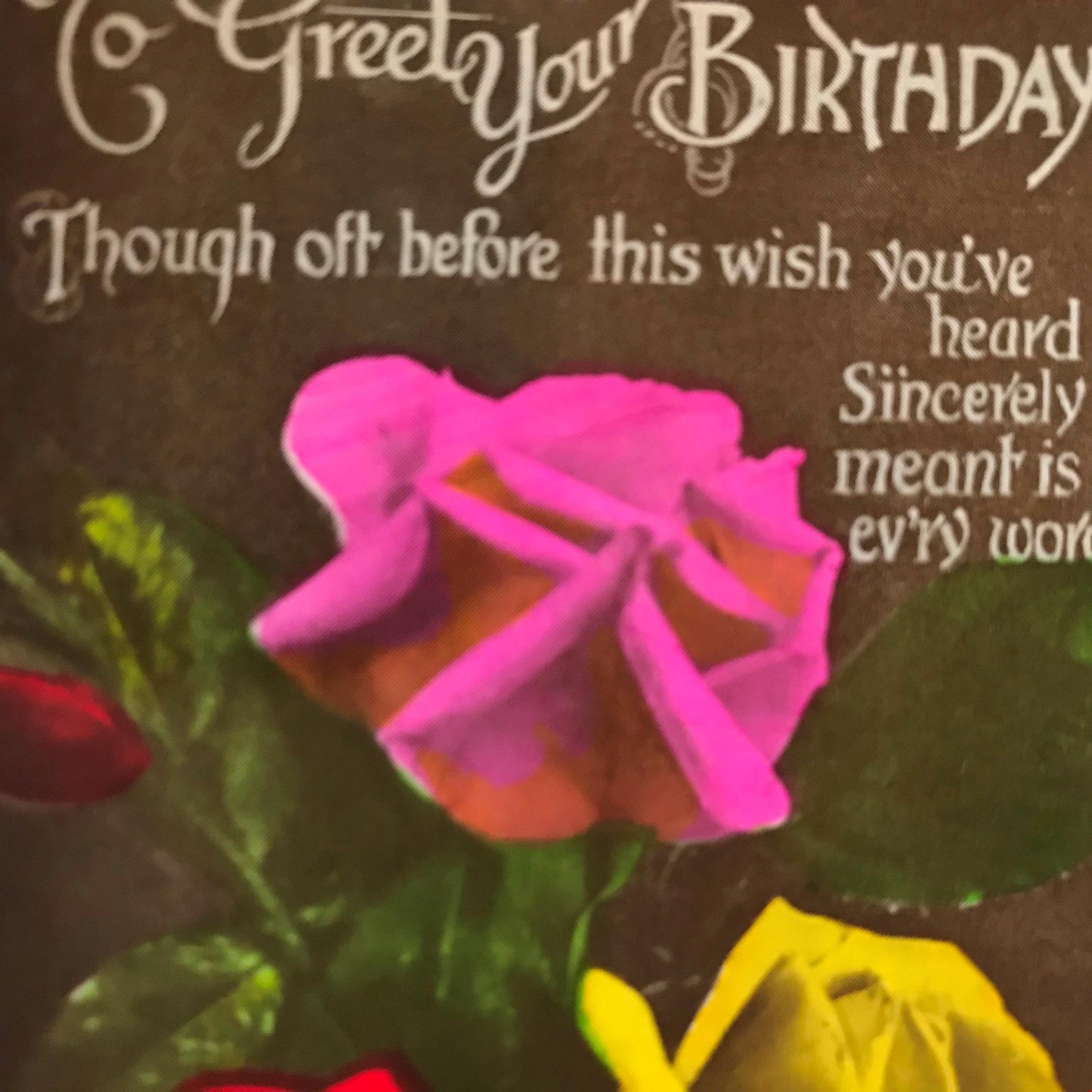 Vintage BIRTHDAY Greetings Postcard - Real Photo - Hand Tinted - Colourful Roses - Nice Poem
