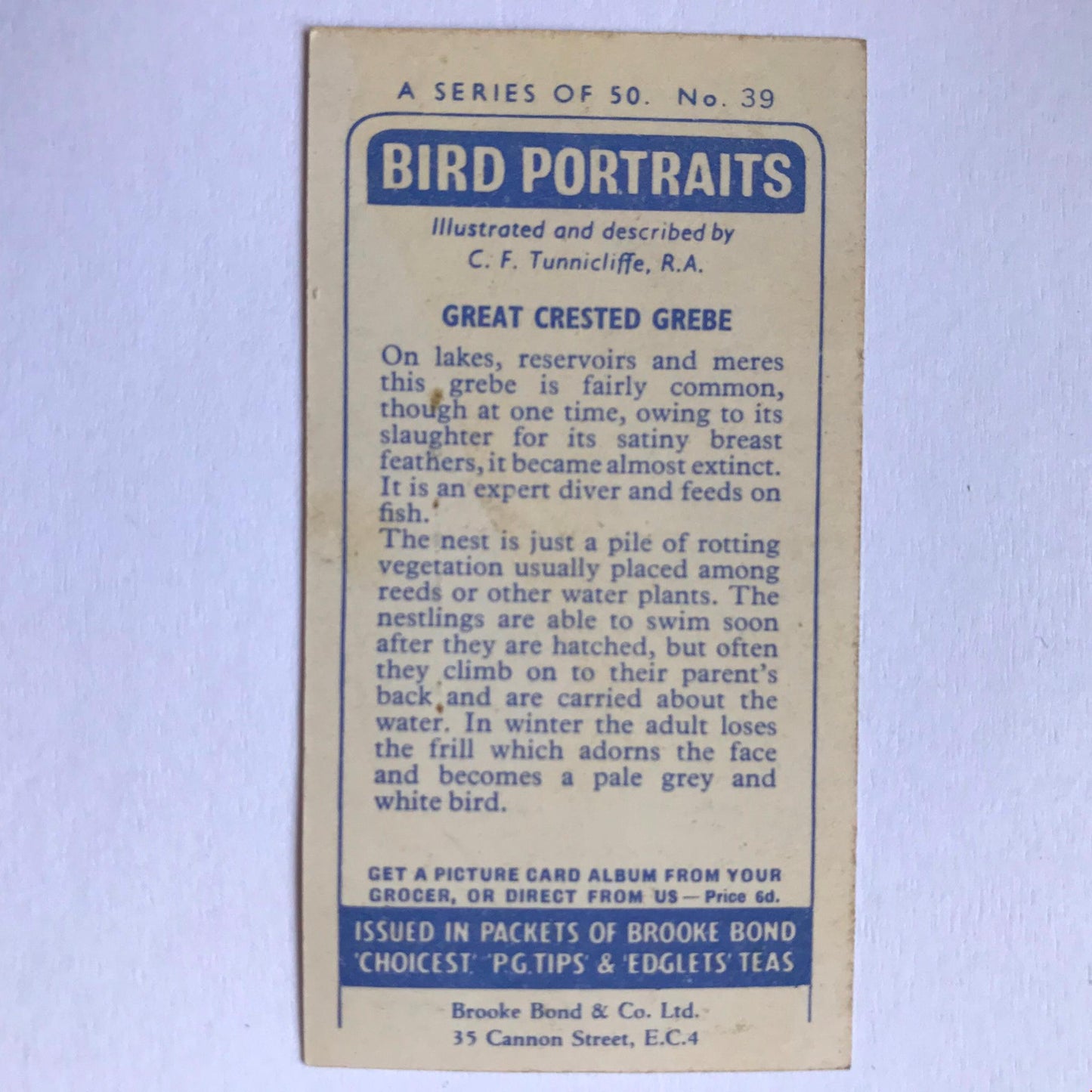 BIRD PORTRAITS Brooke Bond Tea Cards Sold Individually - take your pick