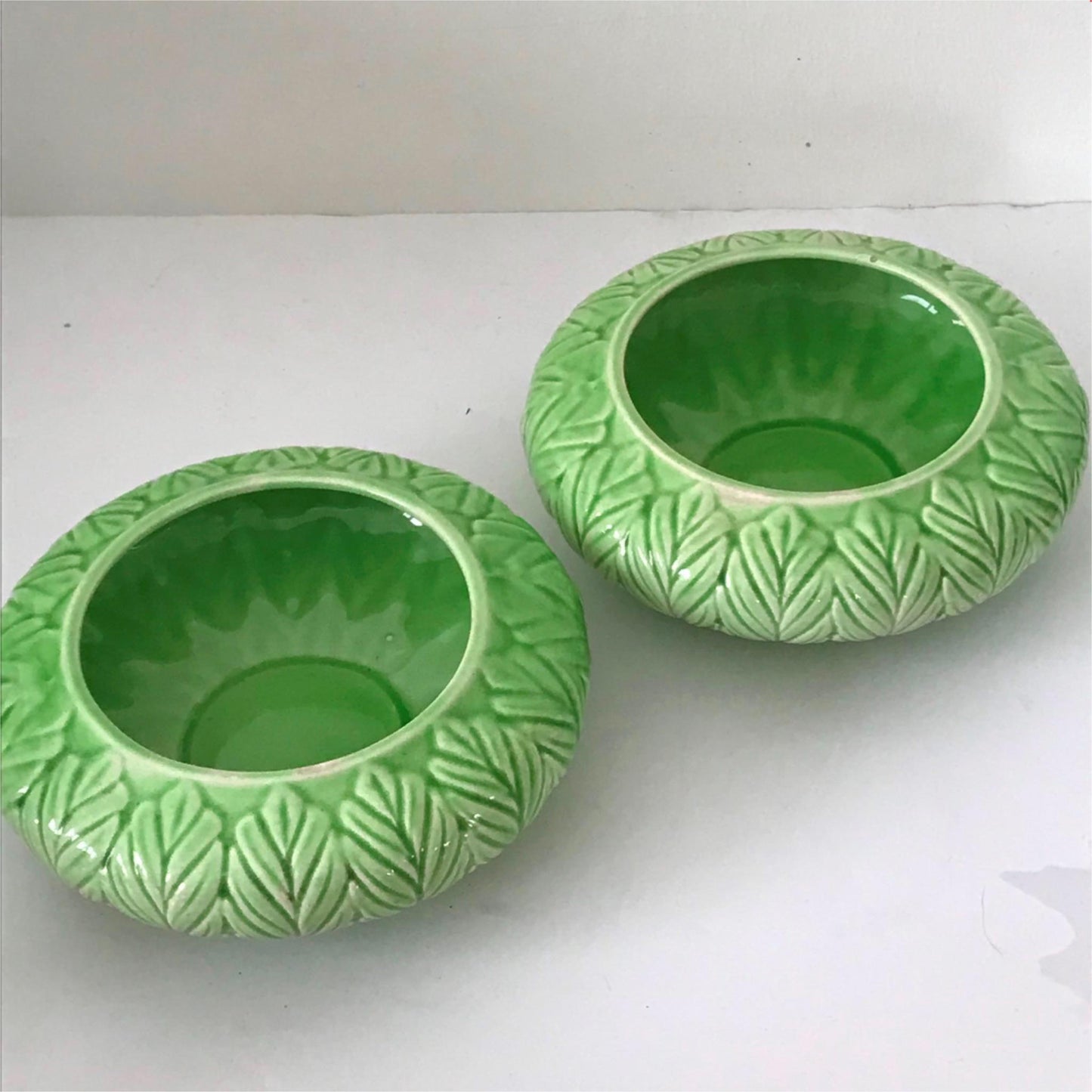 Set of 3 Wedgwood & Co Vintage Green Leaf Design Vanity Pieces Dressing Table
