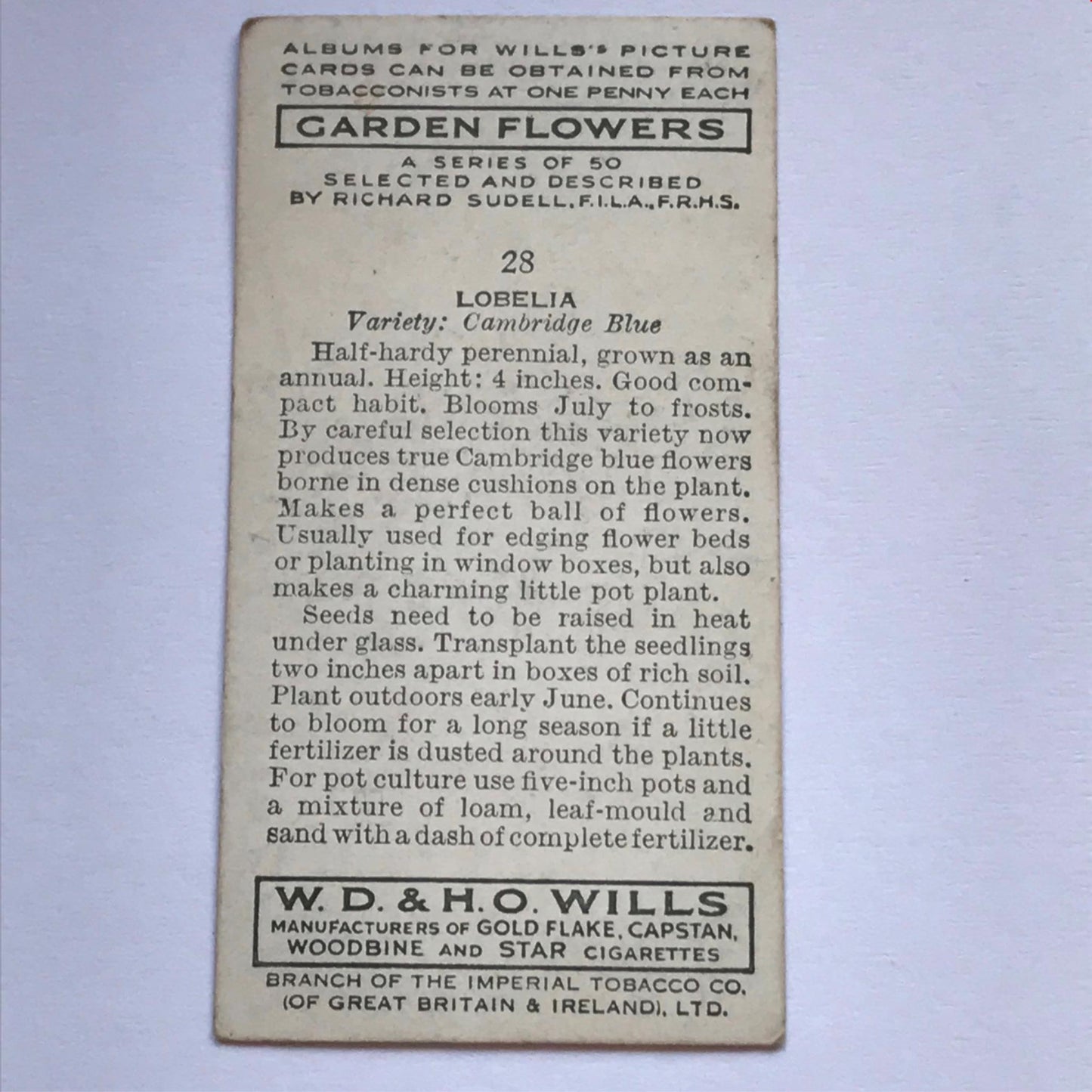 Wills Cigarette Cards GARDEN FLOWERS 1939 1930s - Pick! the ones you want