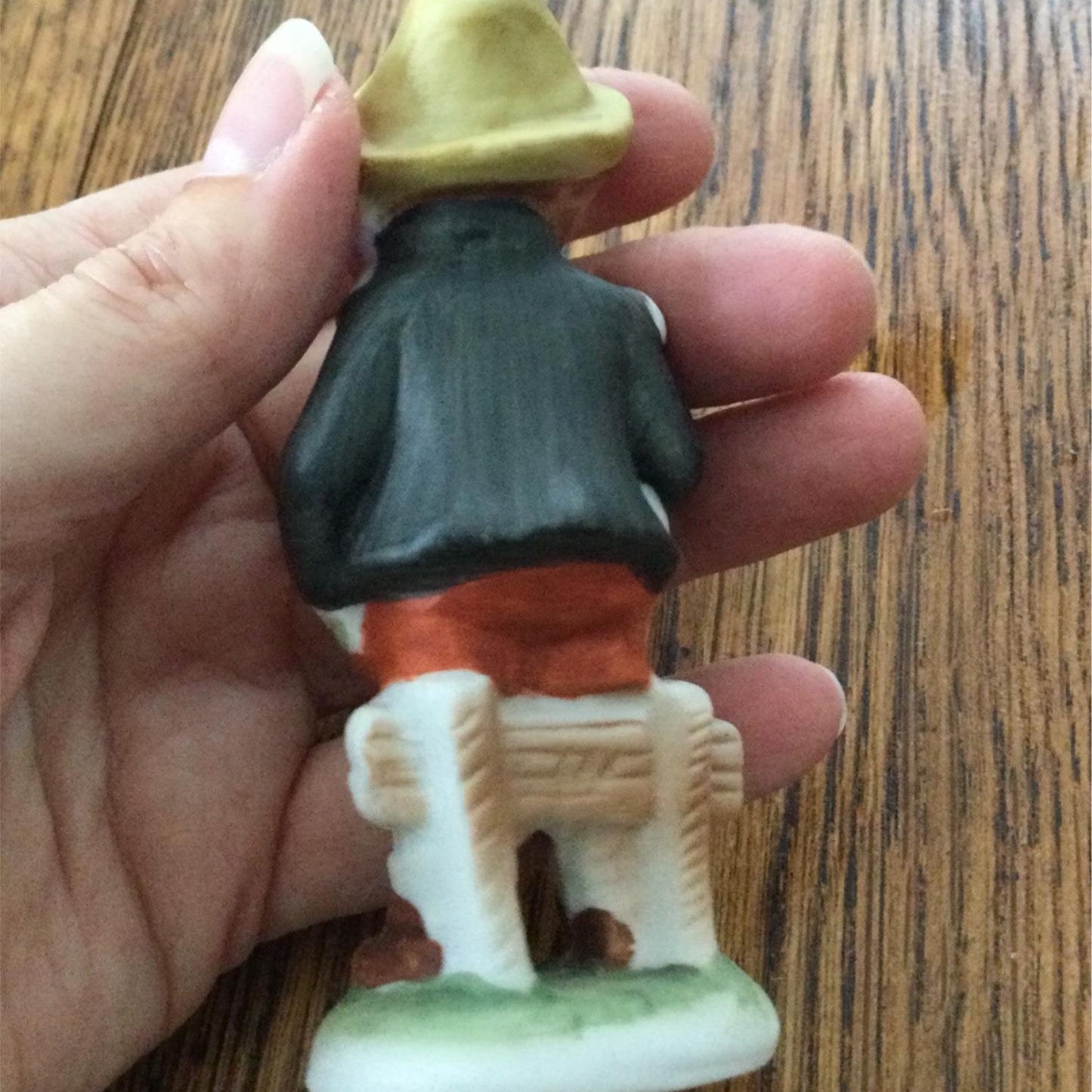 Vintage Ceramic Figurine / Ornament - Cute country boy with rabbit - Retro Kitsch